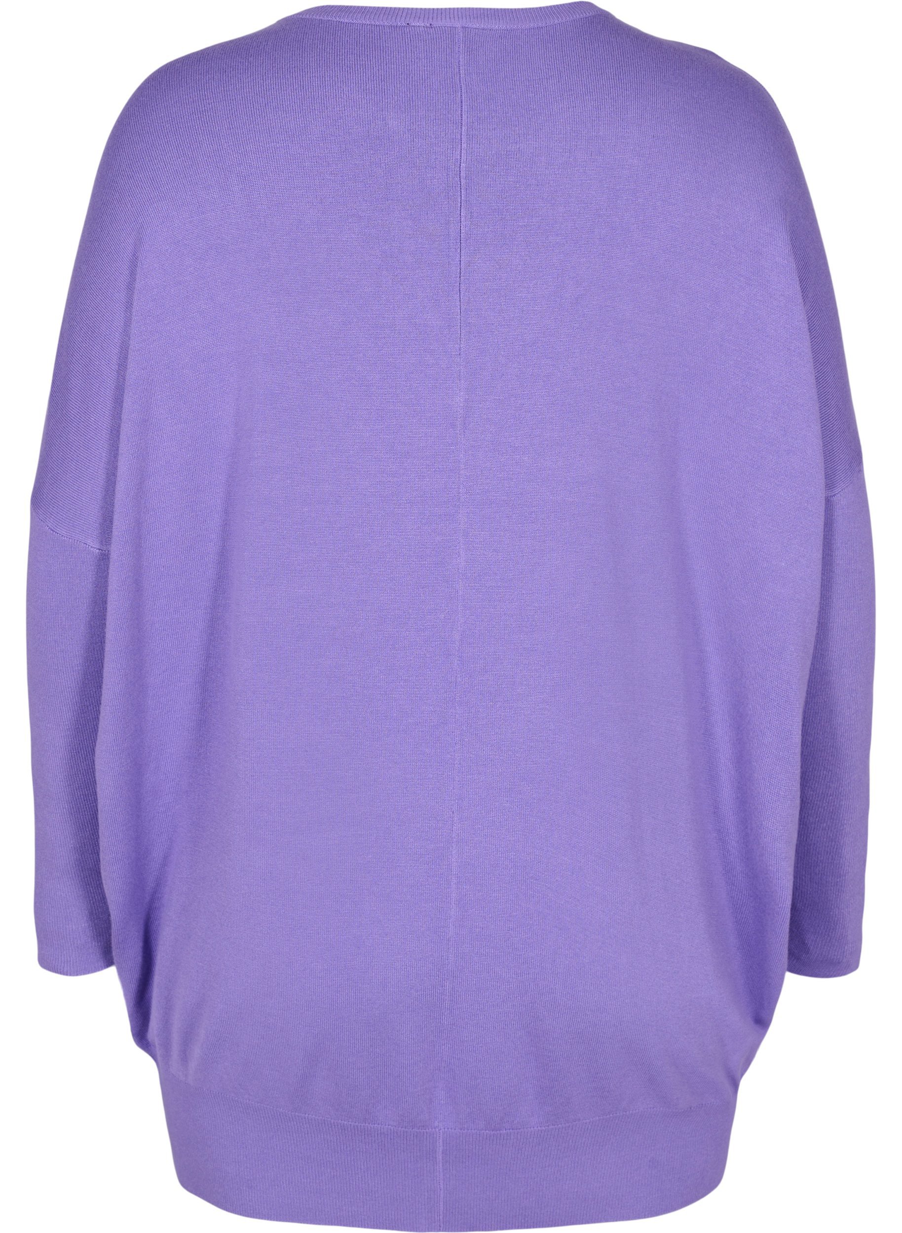 Strikbluse med rund halsudskæring, Paisley Purple, Packshot image number 1
