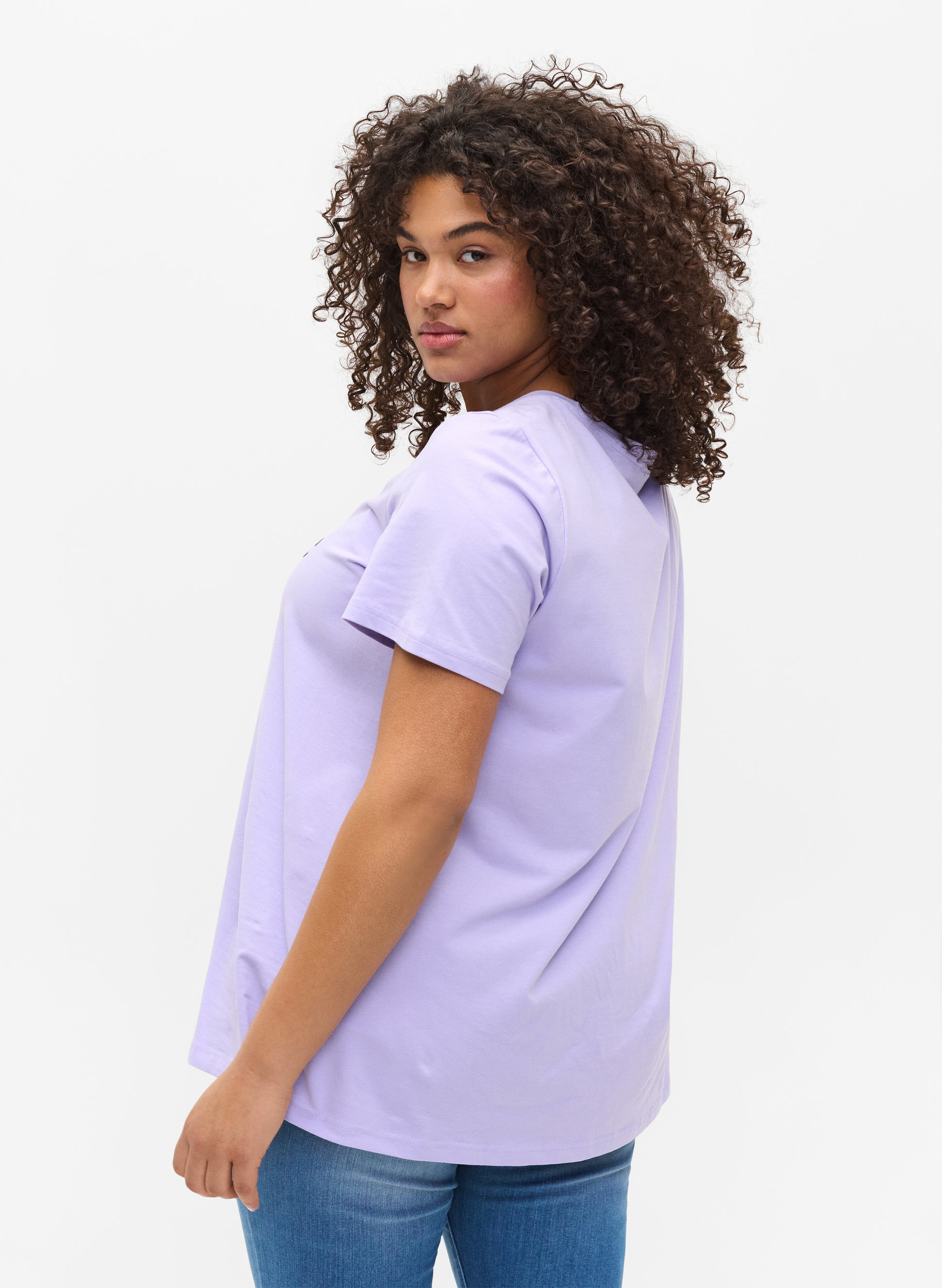 Kortærmet bomulds t-shirt med tryk,  Lavender LAMOUR, Model image number 1