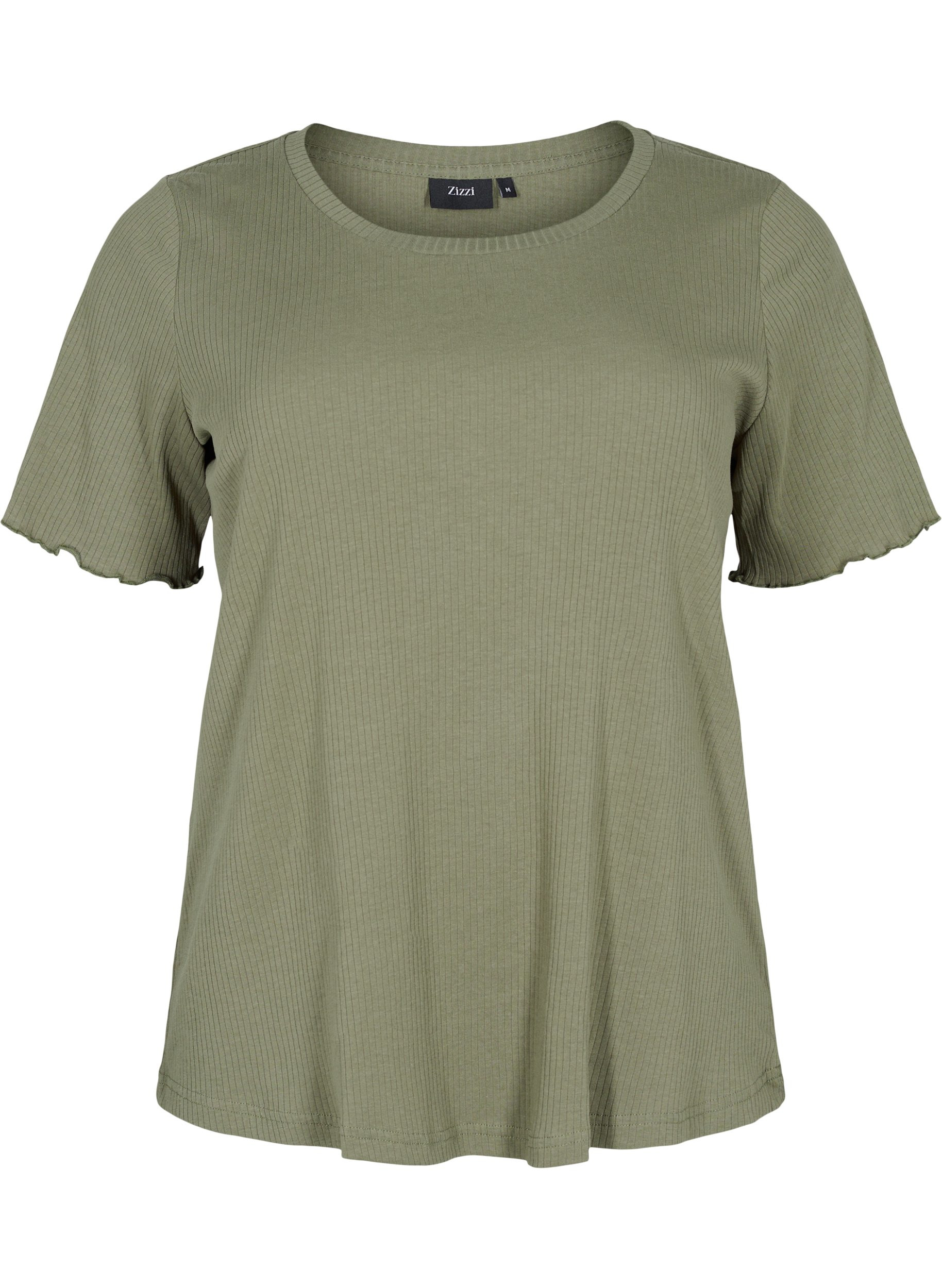 Kortærmet t-shirt i ribkvalitet, Dusty Olive, Packshot image number 0