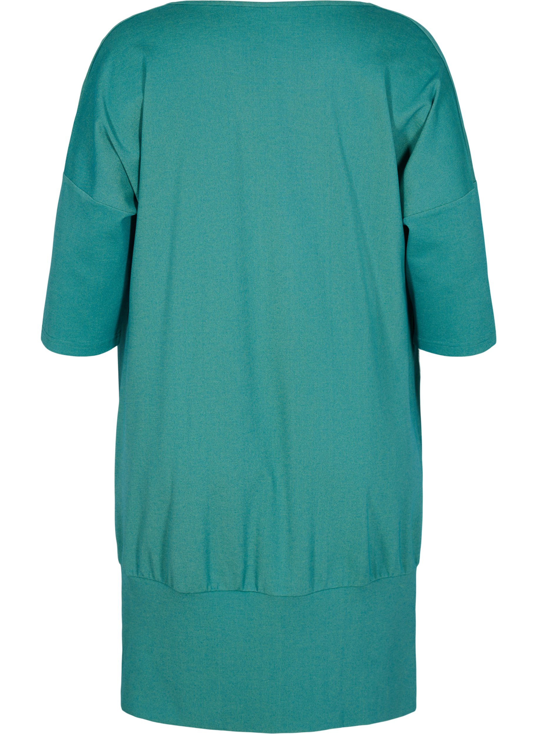 Ensfarvet tunika med 3/4 ærmer, Teal Green Melange, Packshot image number 1