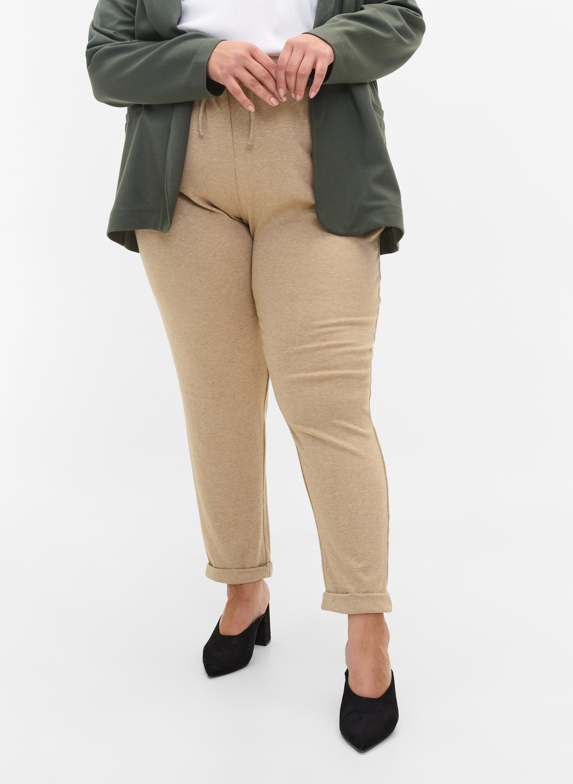 Melerede bukser med snøre og lommer, Beige Melange, Model image number 3
