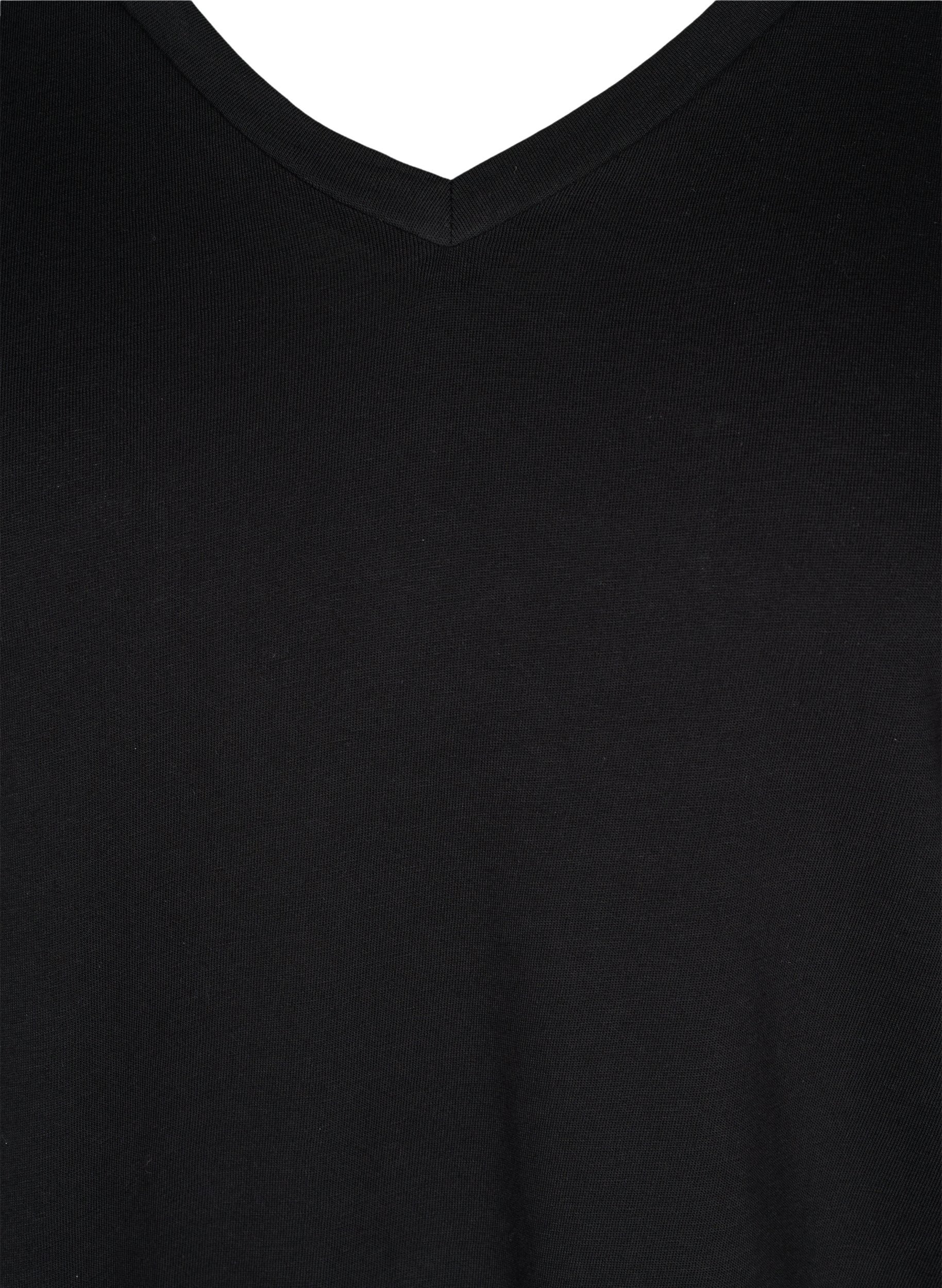 T-shirt i økologisk bomuld med v-udskæring, Black, Packshot image number 2