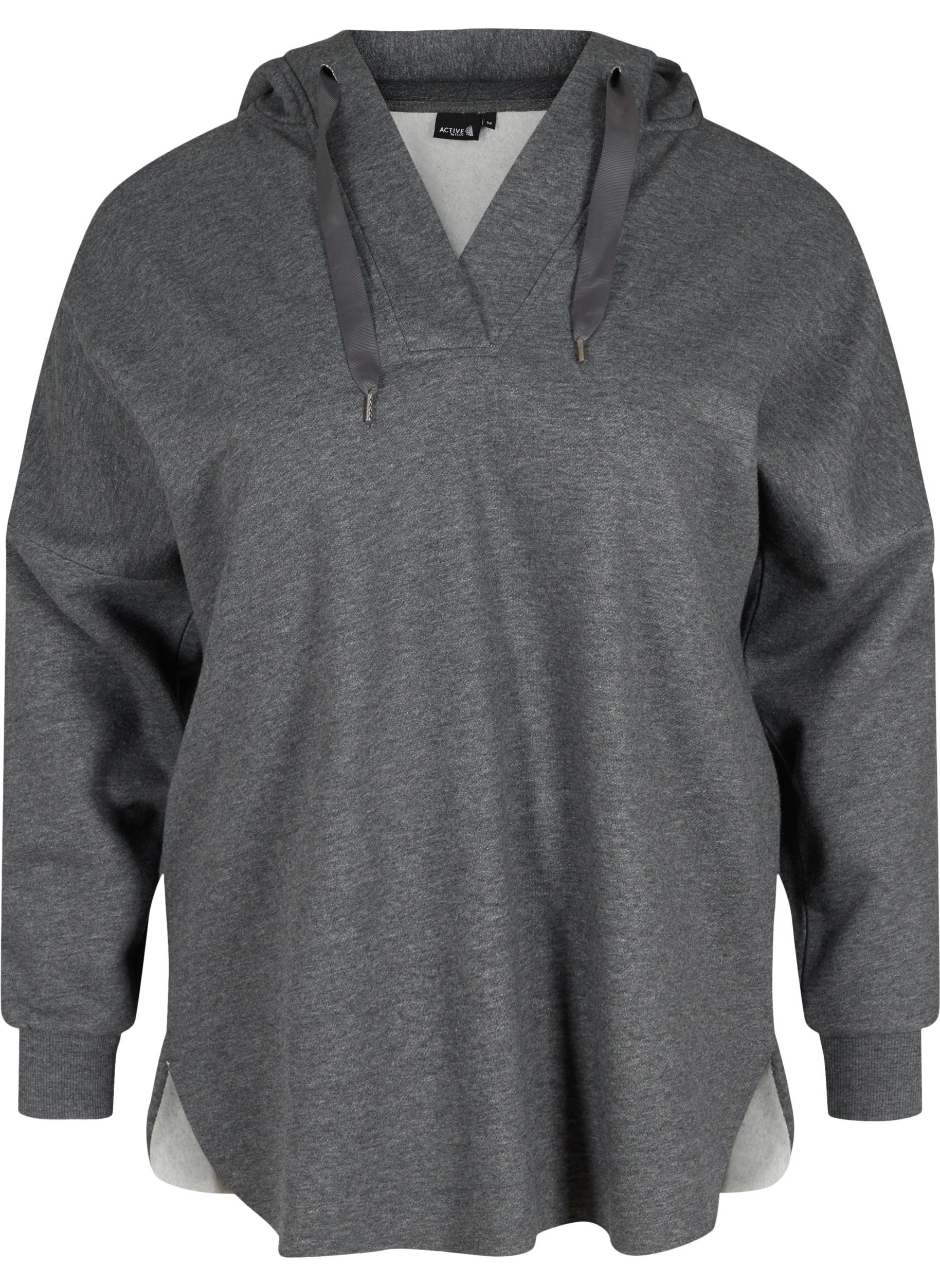 Sweatshirt med hætte og slids, Dark Grey Melange, Packshot image number 0