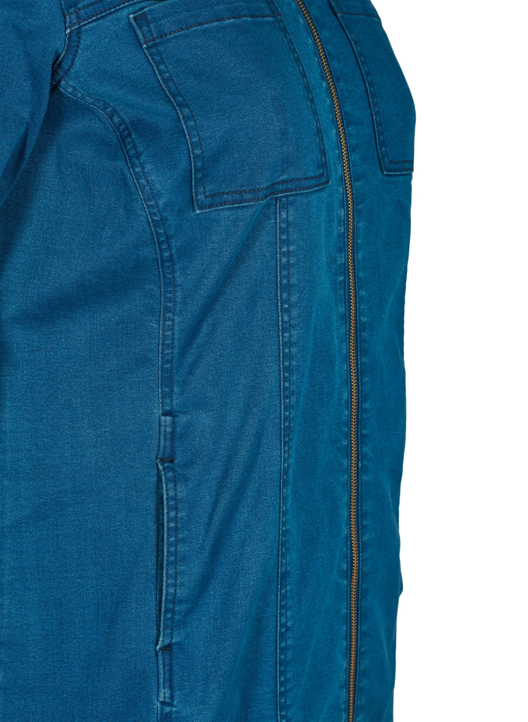 Denimkjole med lynlås og krave, Dark blue denim, Packshot image number 3