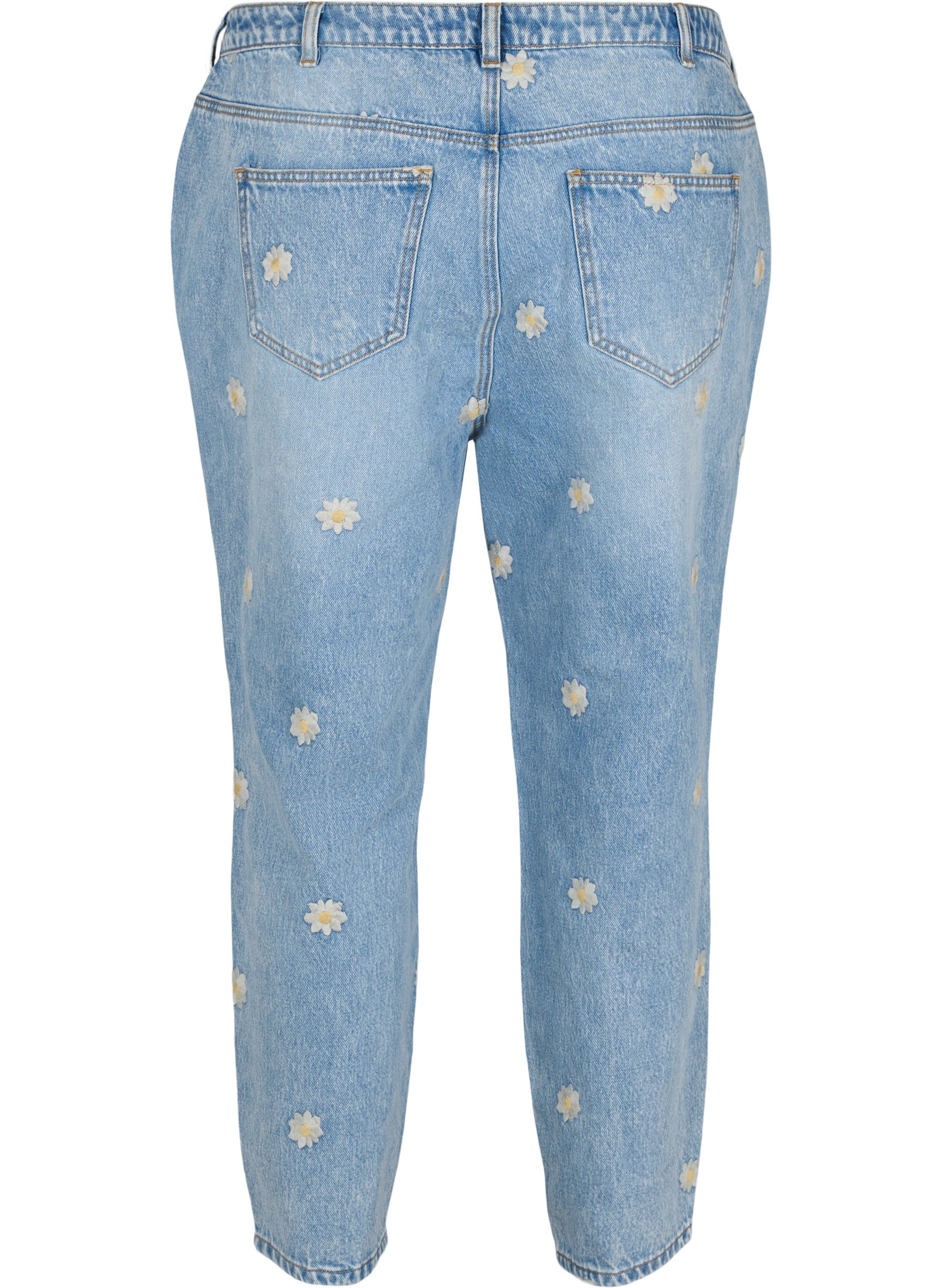 Mille mom fit jeans med blomster broderi, Light Blue w. Flower, Packshot image number 1