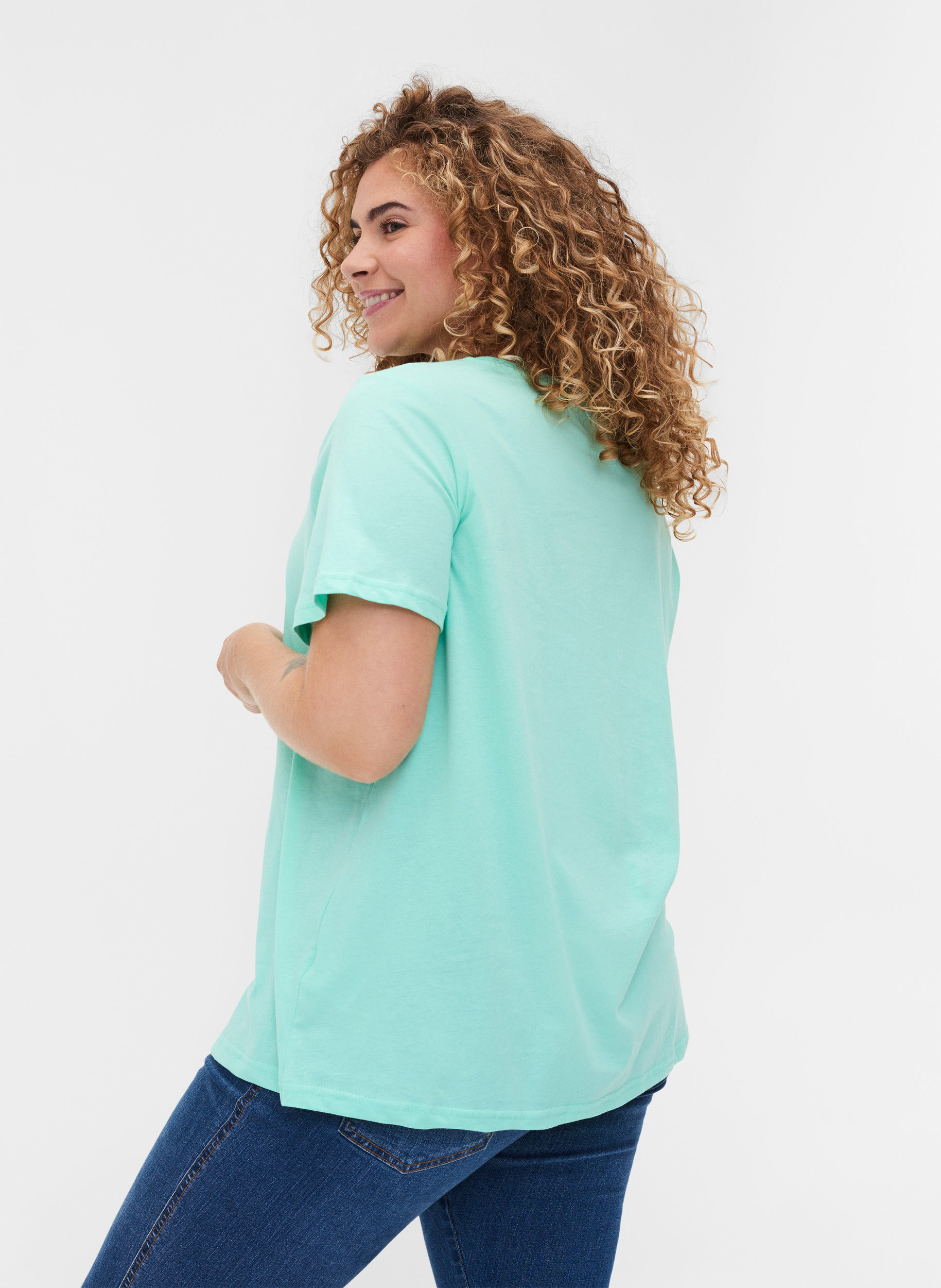 Økologisk bomulds t-shirt med v-hals og tryk , Cabbage, Model image number 1