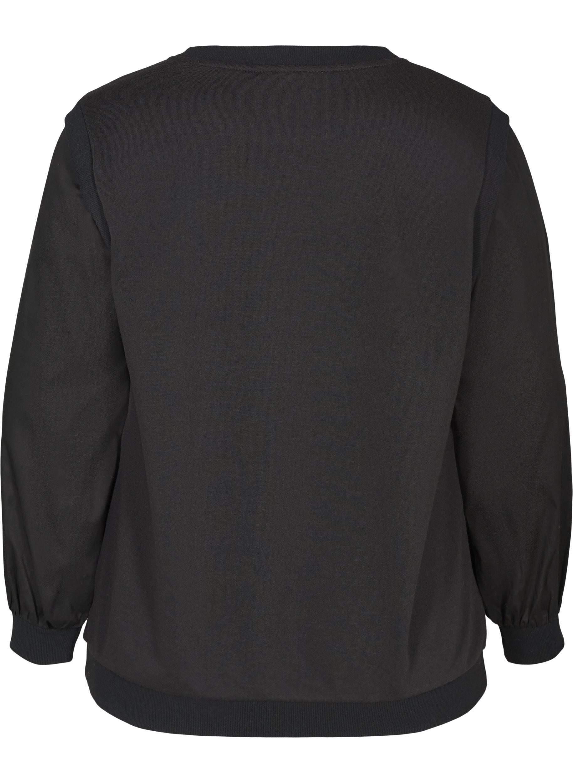 Sweatshirt med lange ærmer og ribkanter, Black, Packshot image number 1