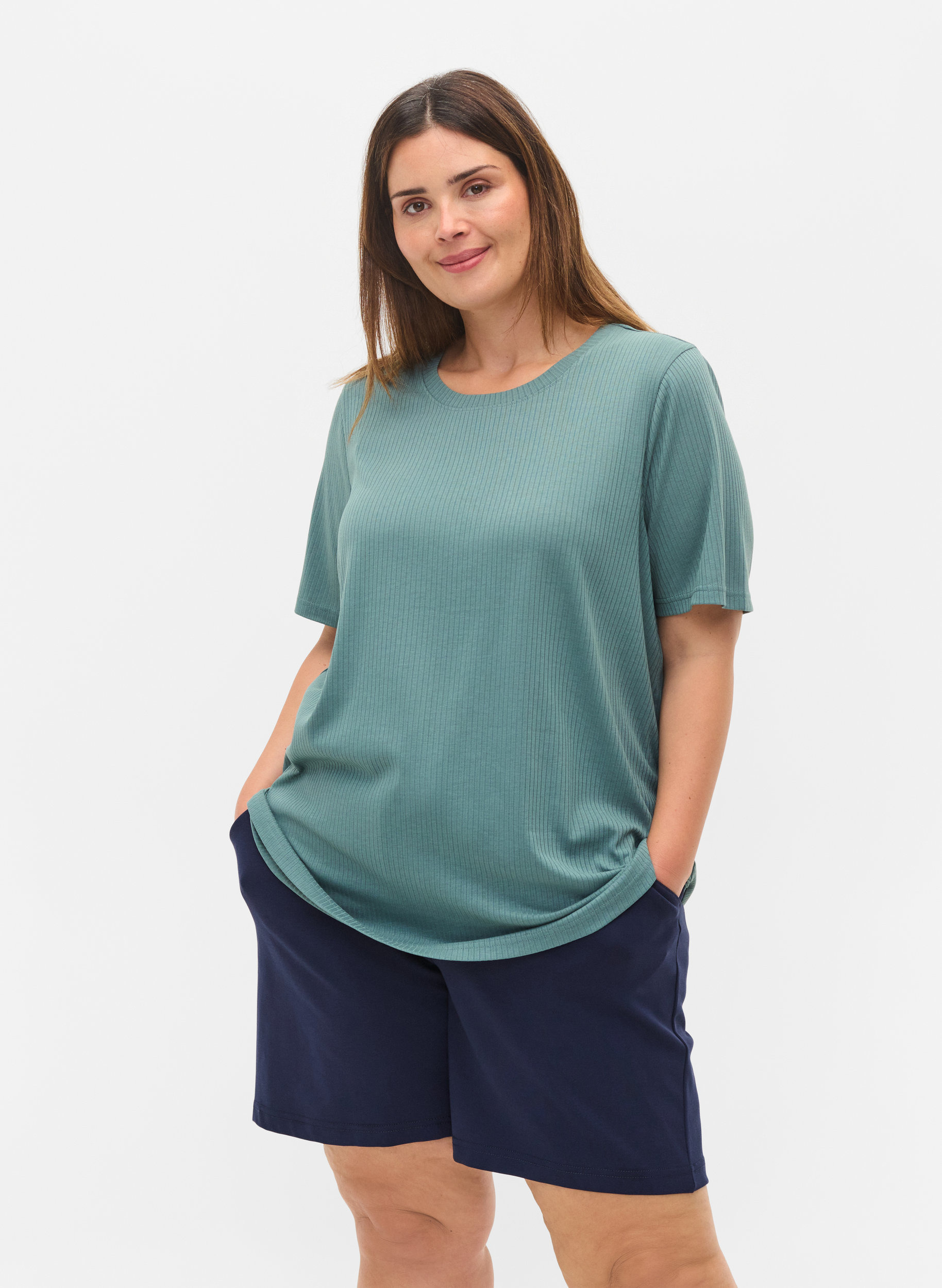 Kortærmet t-shirt i ribkvalitet, Goblin Blue, Model