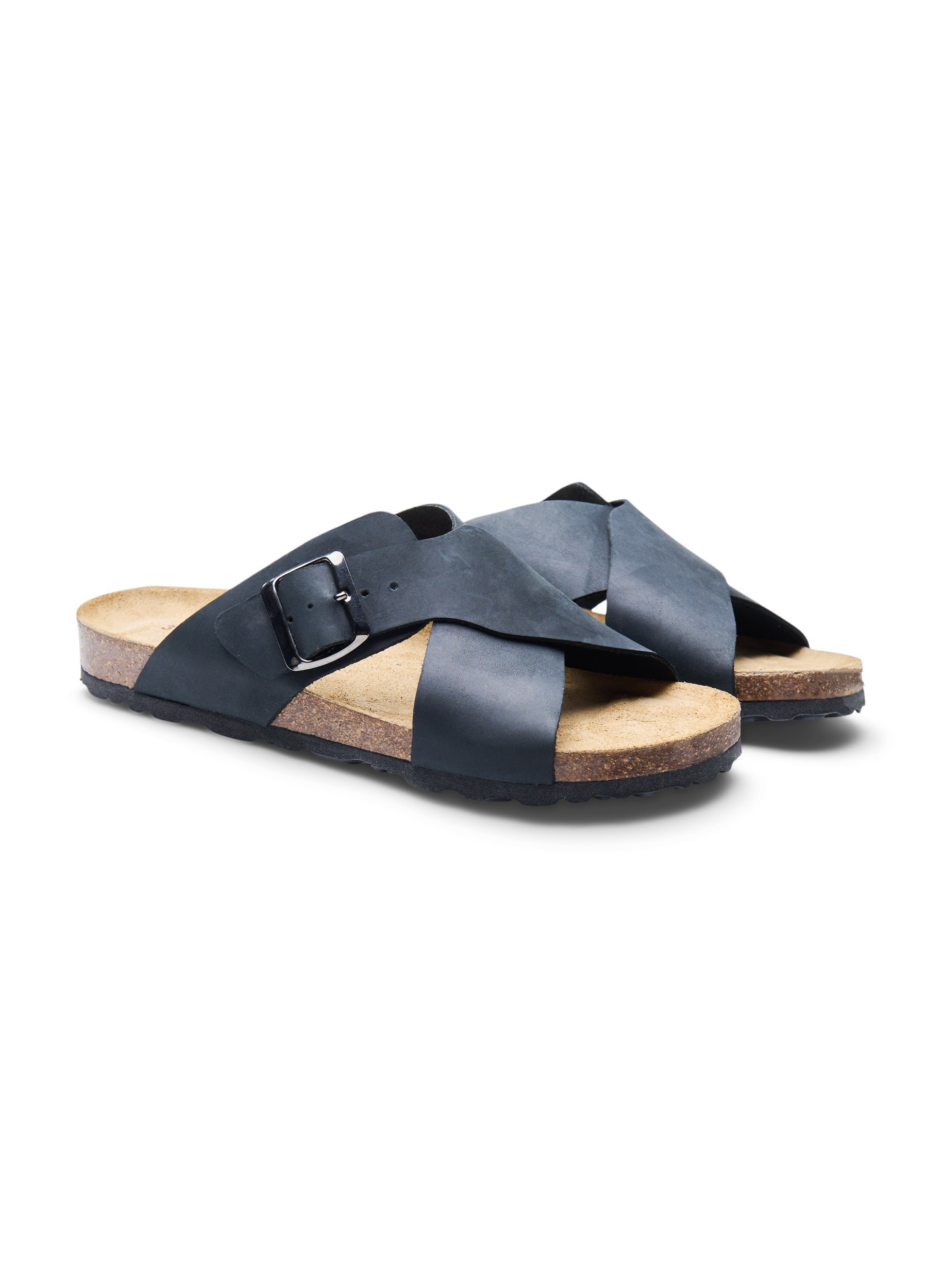 Læder sandal med bred pasform , Black, Packshot image number 1