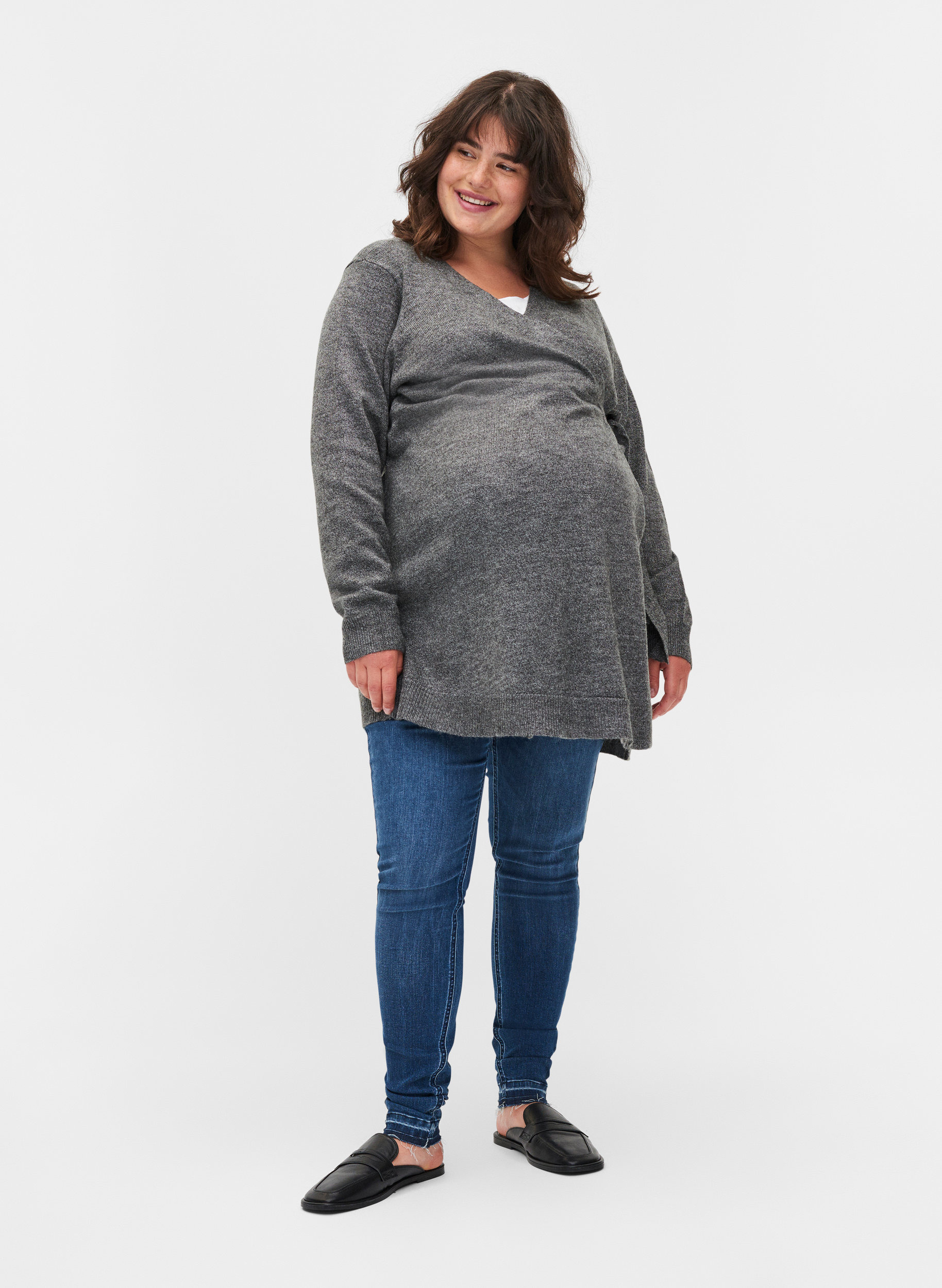 Meleret graviditets strikbluse med wrap , Medium Grey Melange, Model image number 2