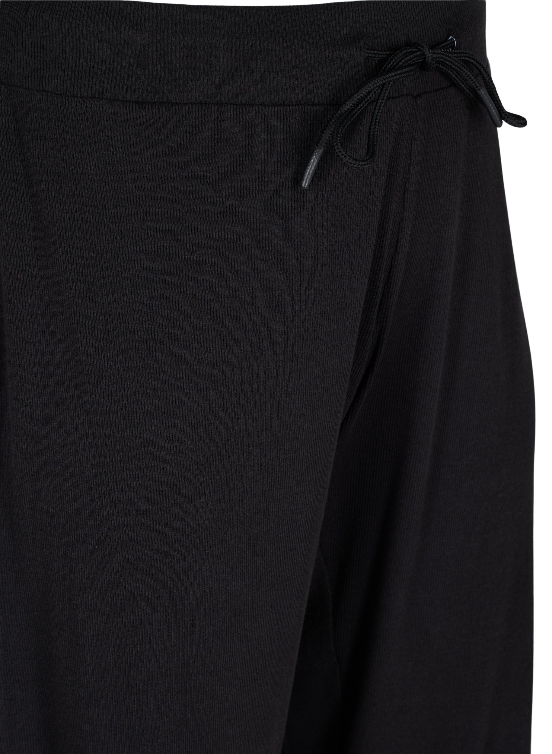 Løse culotte bukser i ribkvalitet, Black, Packshot image number 2