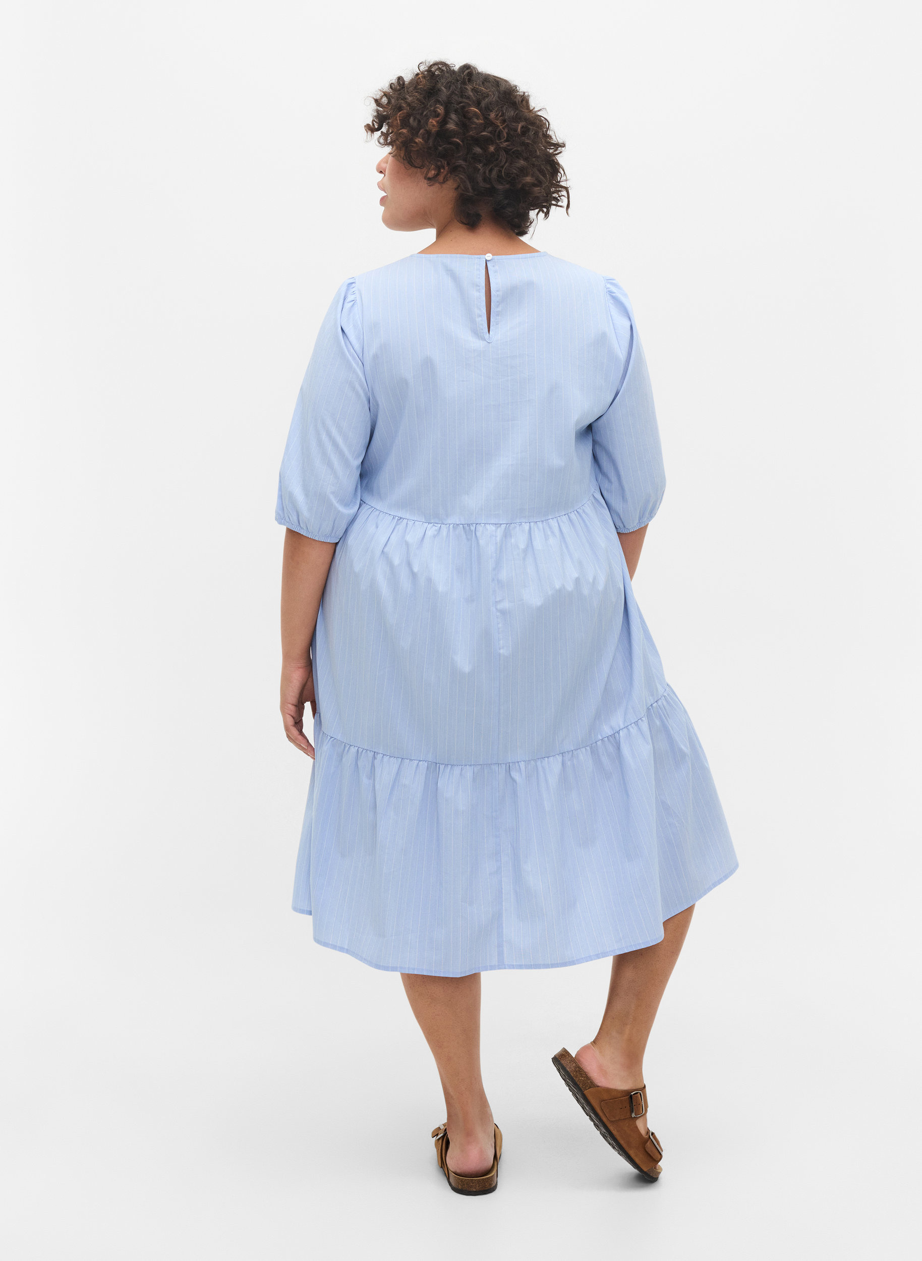 Stribet kjole med korte pufærmer, Blue As Sample, Model image number 1