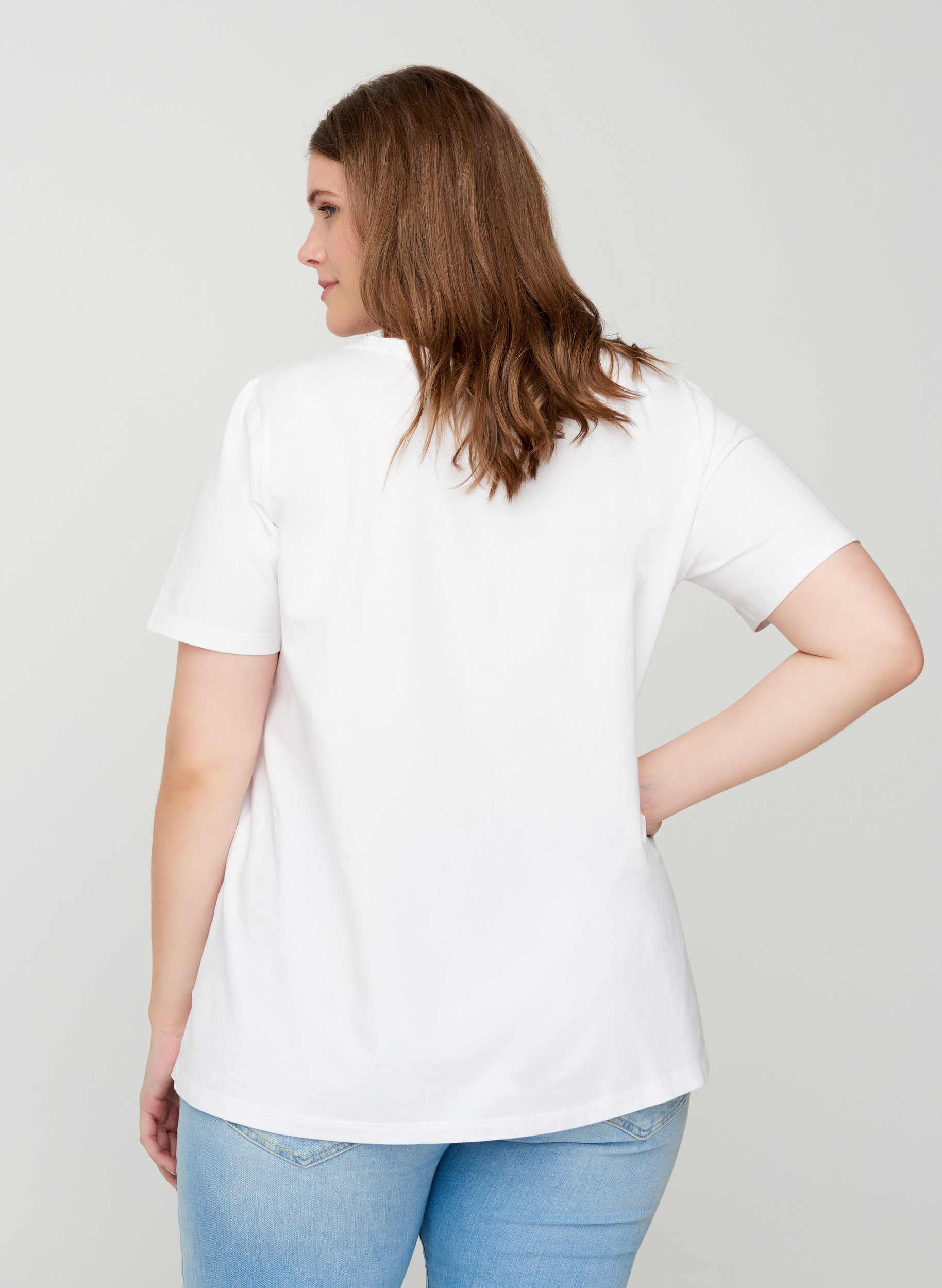 Basis t-shirt med v-hals, Bright White, Model image number 1