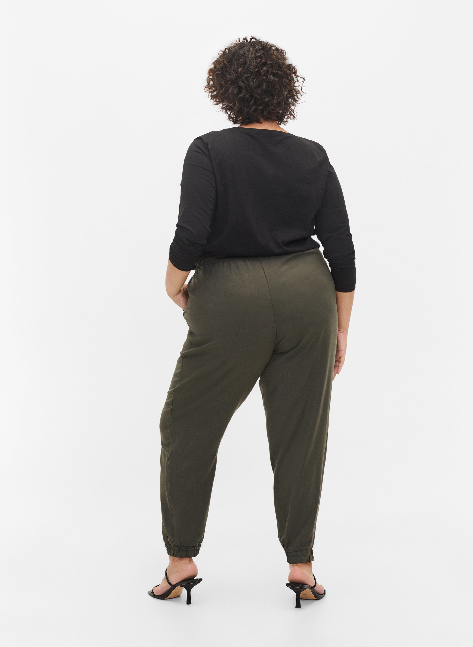 Bukser med lommer og elastikkant , Dark Olive, Model image number 1