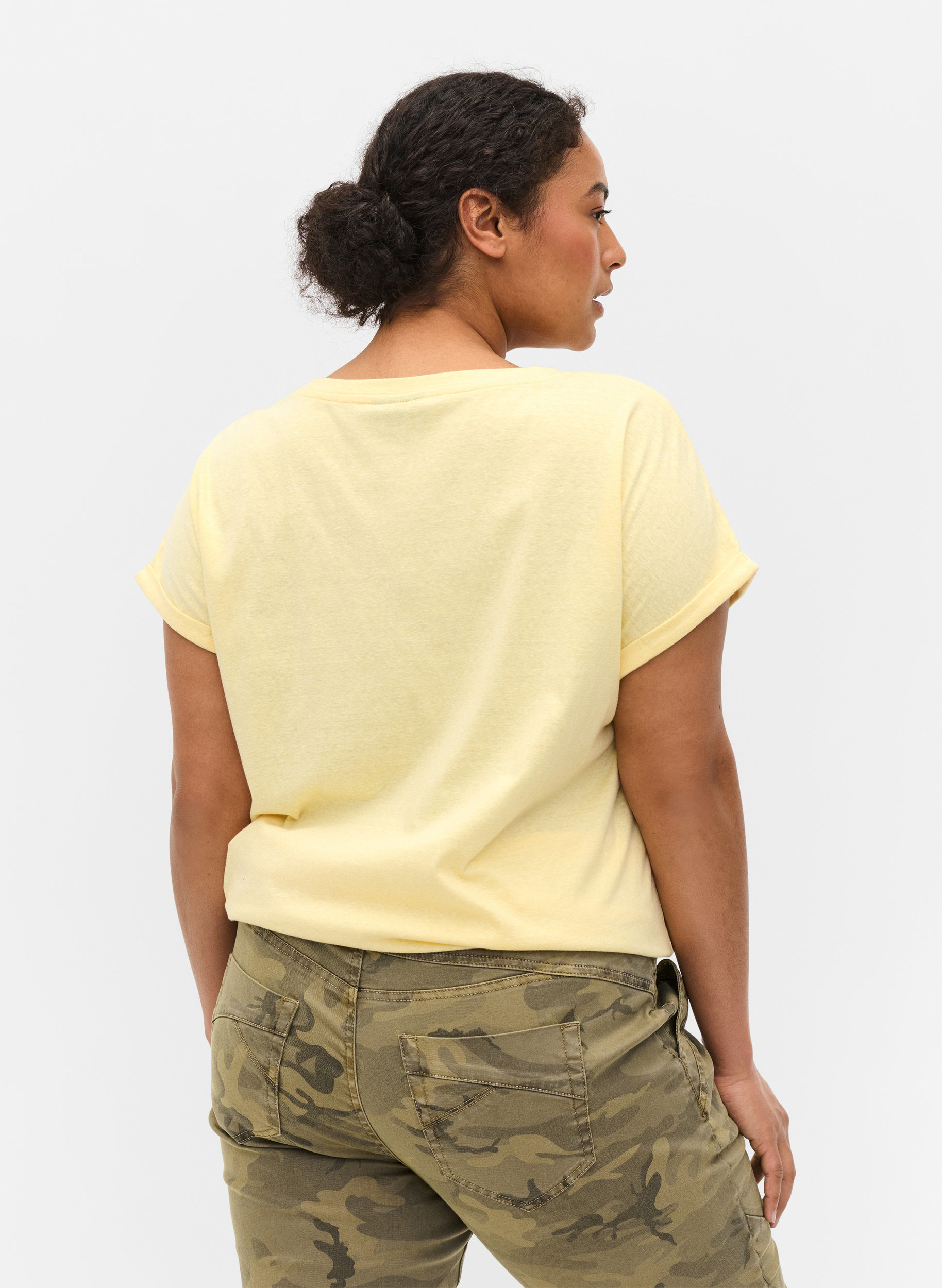 Meleret t-shirt i bomuld, Pale Banana Melange, Model image number 1