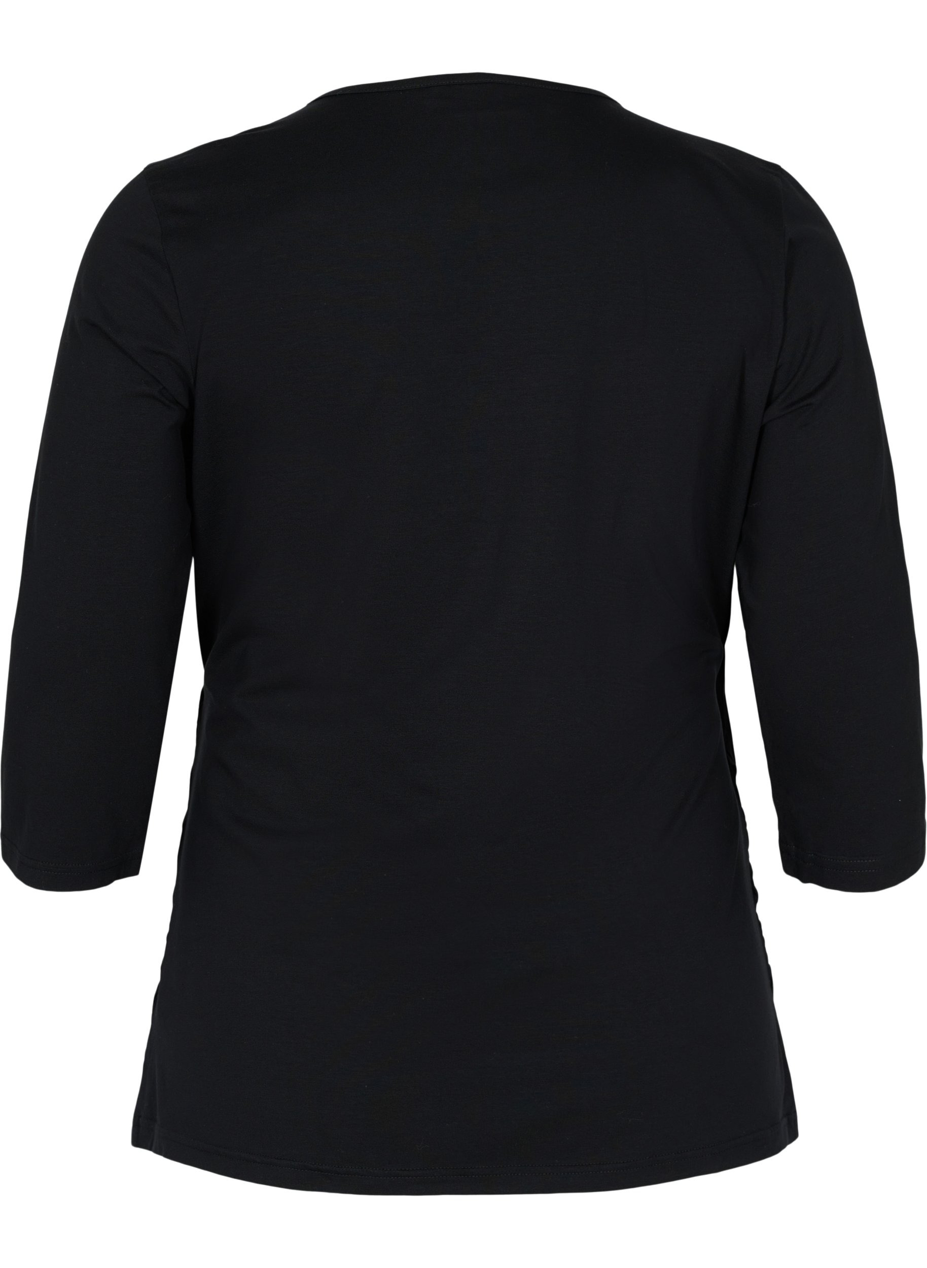 Bomulds bluse med 3/4 ærmer og wrap, Black, Packshot image number 1