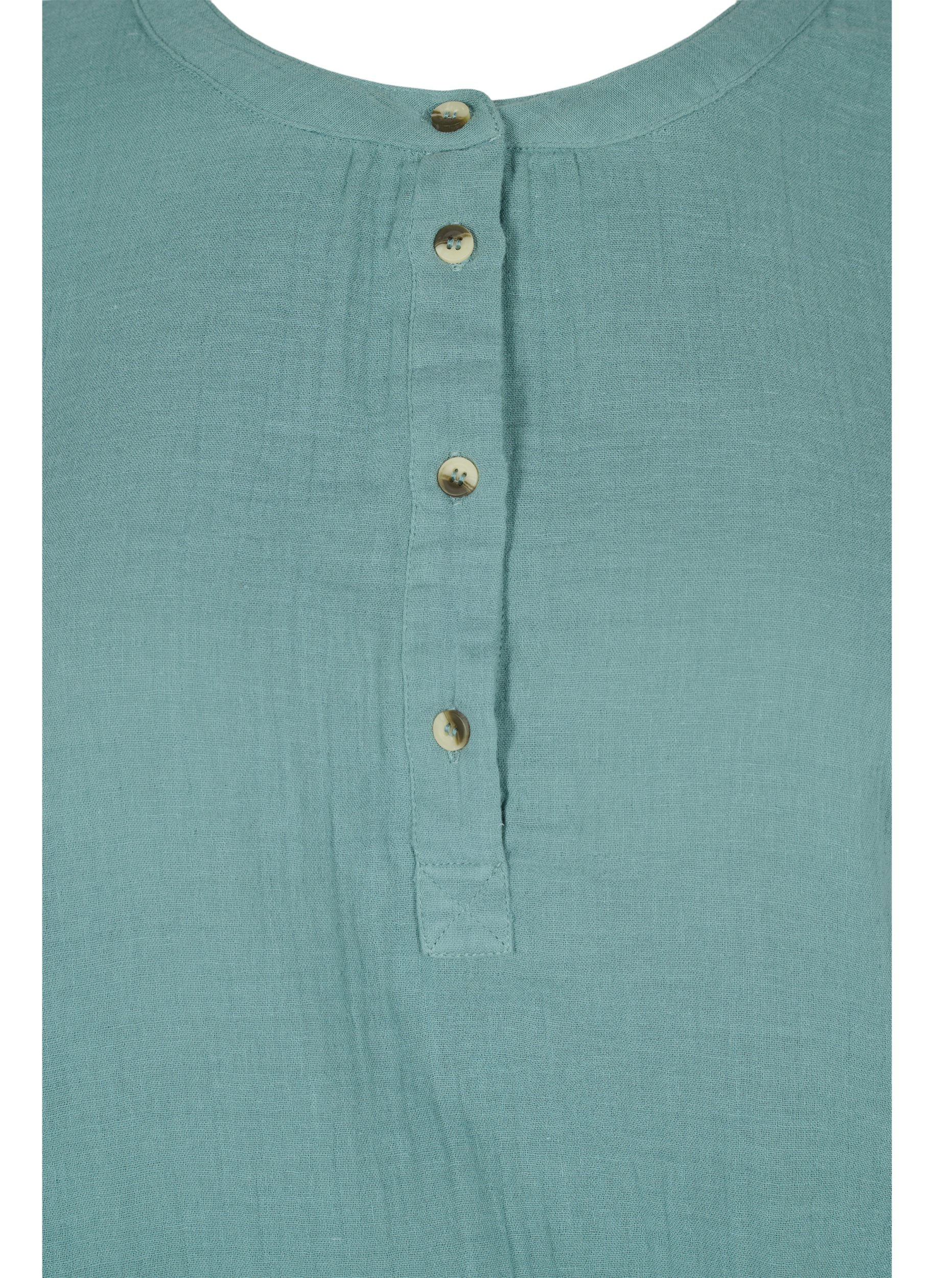Bomulds bluse med knapper og 3/4 ærmer, Sagebrush Green, Packshot image number 2