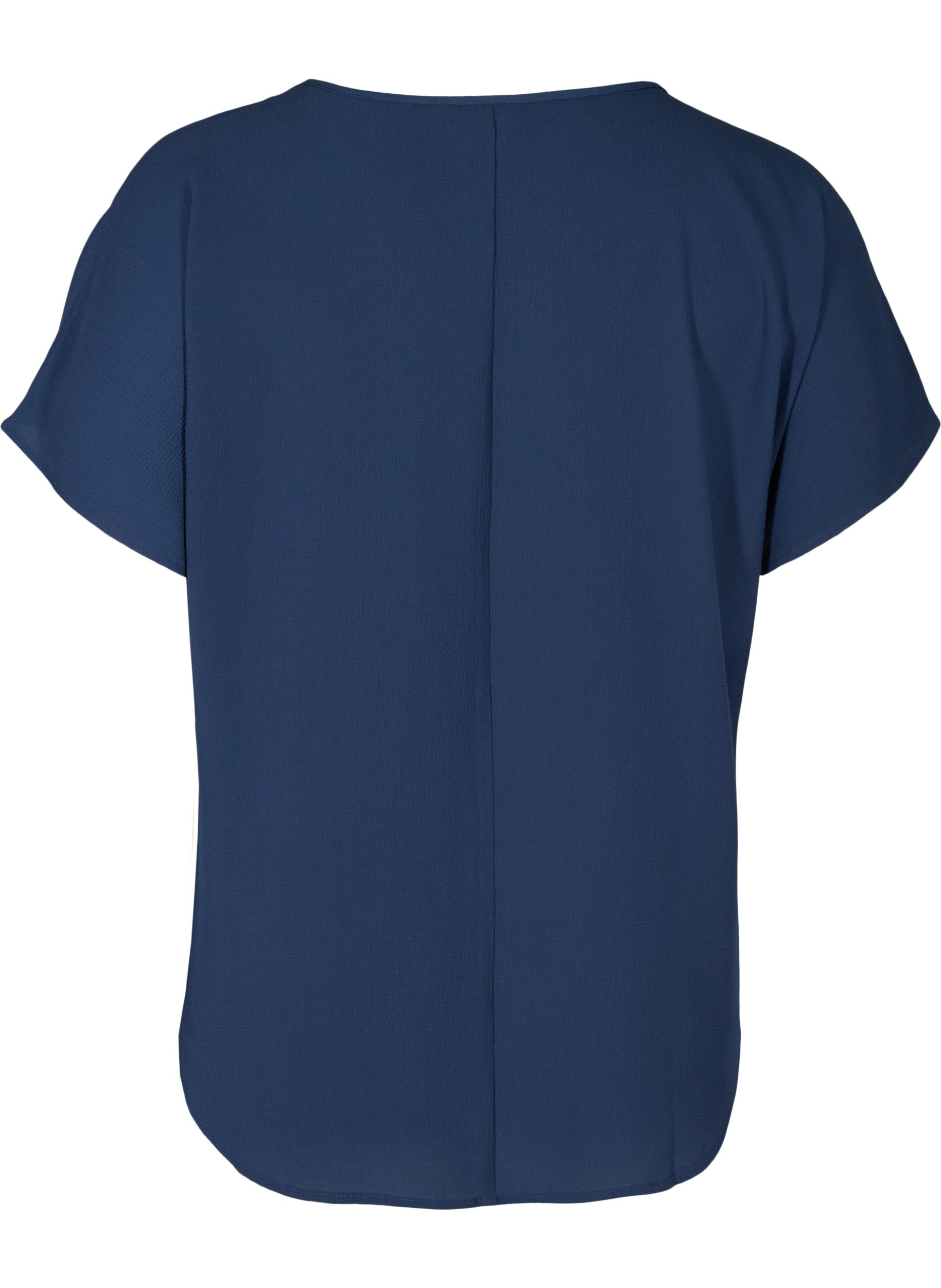 Bluse med korte ærmer og rund halsudskæring, Mood Indigo, Packshot image number 1