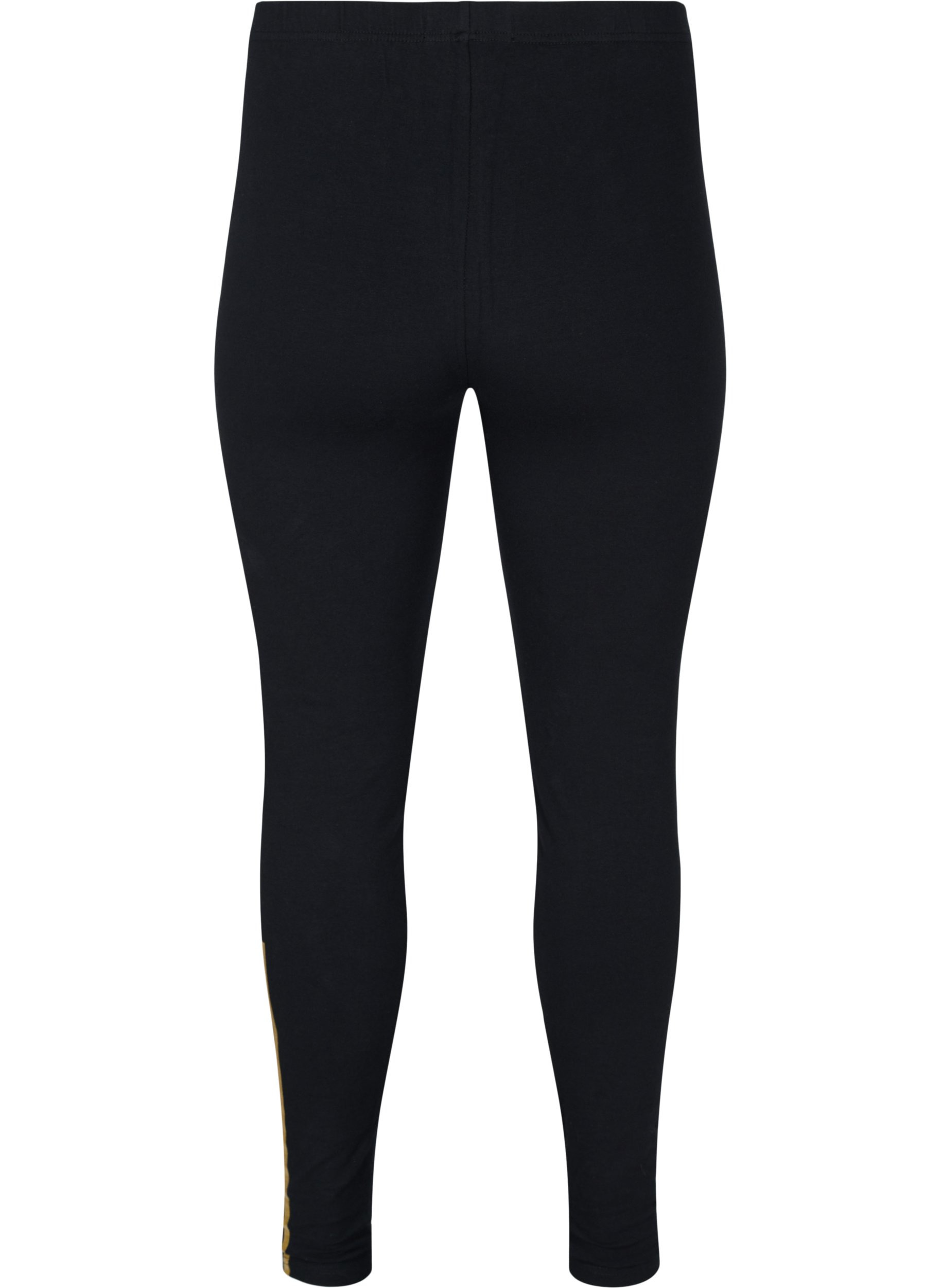 Bomulds leggings med printdetaljer, Black, Packshot image number 1