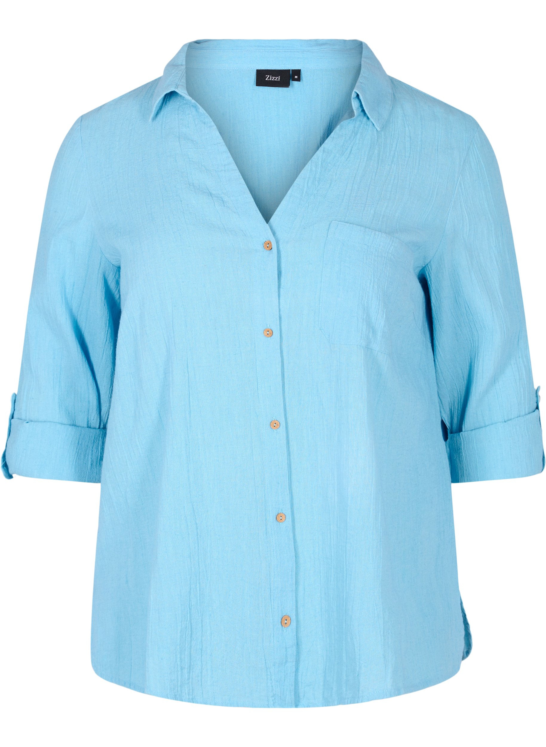Bluse med 3/4 ærmer og knapper, Alaskan Blue, Packshot