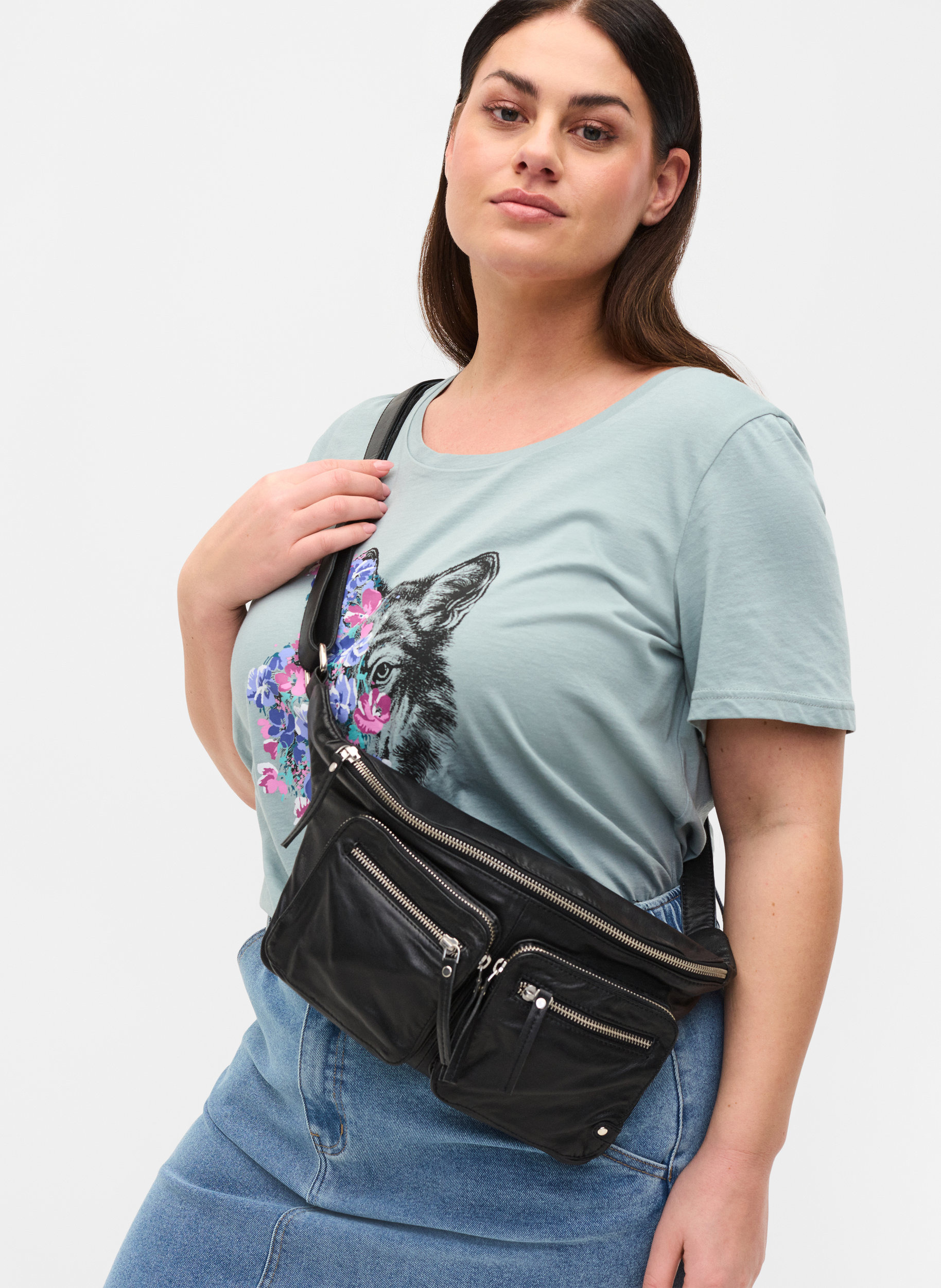 Bæltetaske i læder , Black, Model image number 0