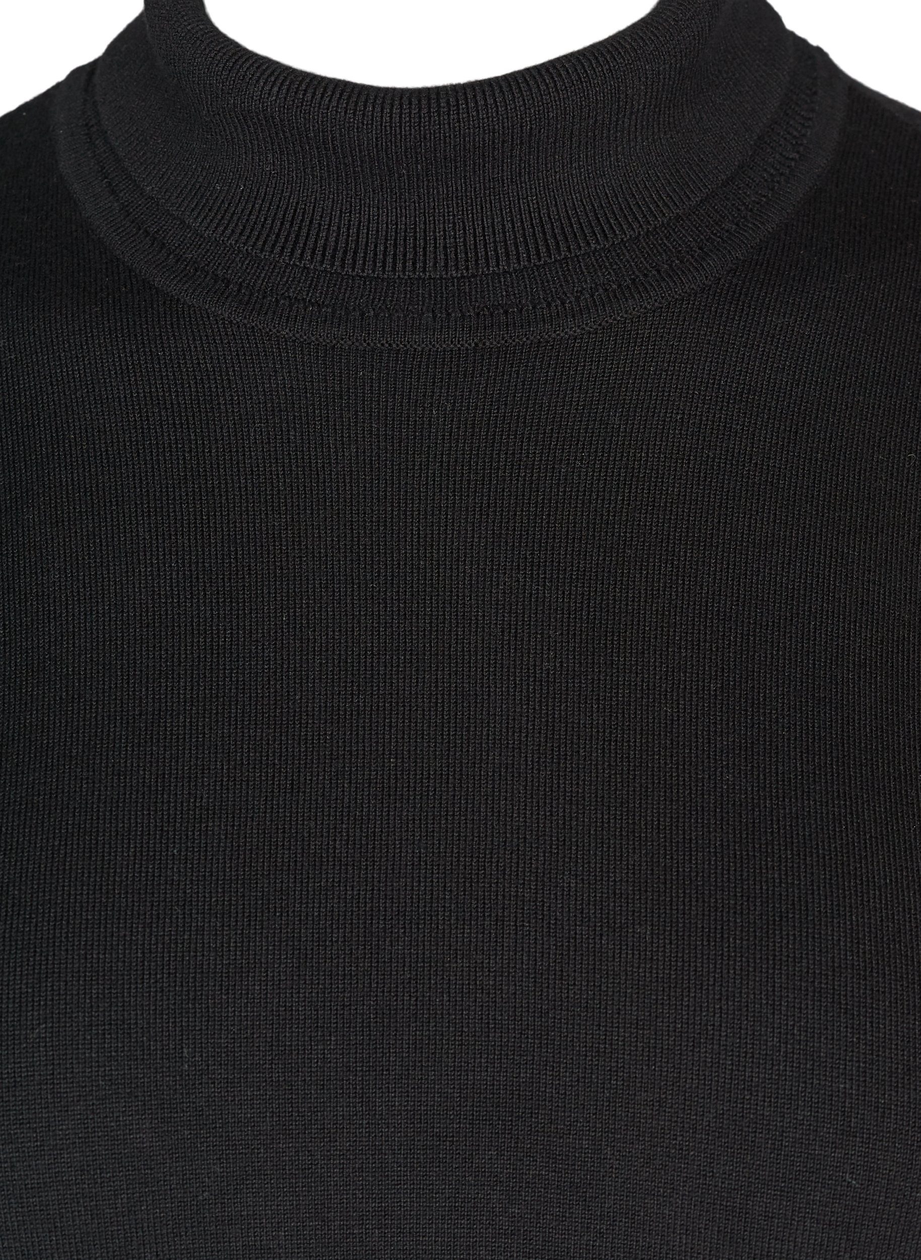 Strikbluse i viskosemix med høj hals, Black, Packshot image number 2