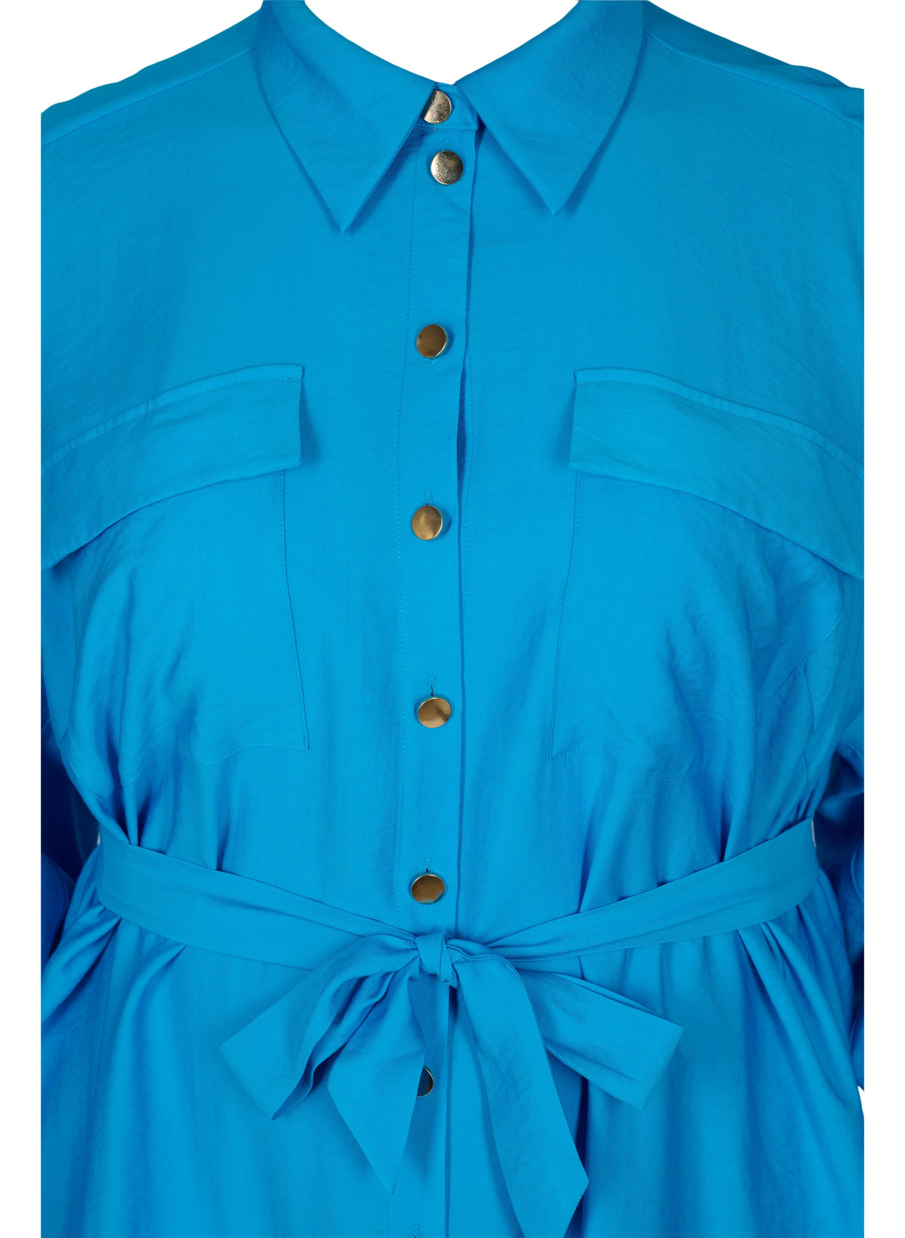 Viskose skjortekjole med taljebælte, Dresden Blue, Packshot image number 2