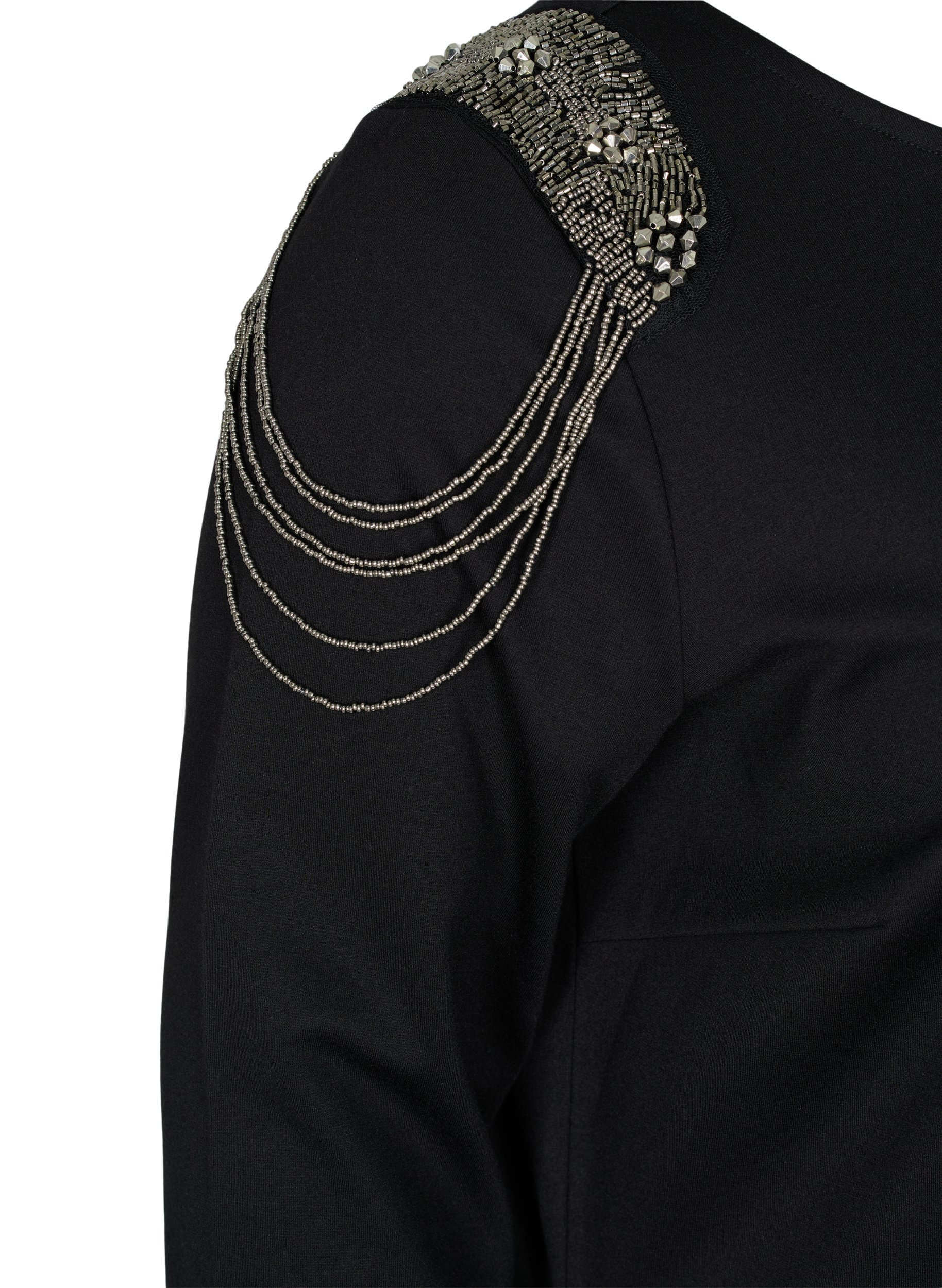Kjole med 3/4 ærmer og perler, Black, Packshot image number 3
