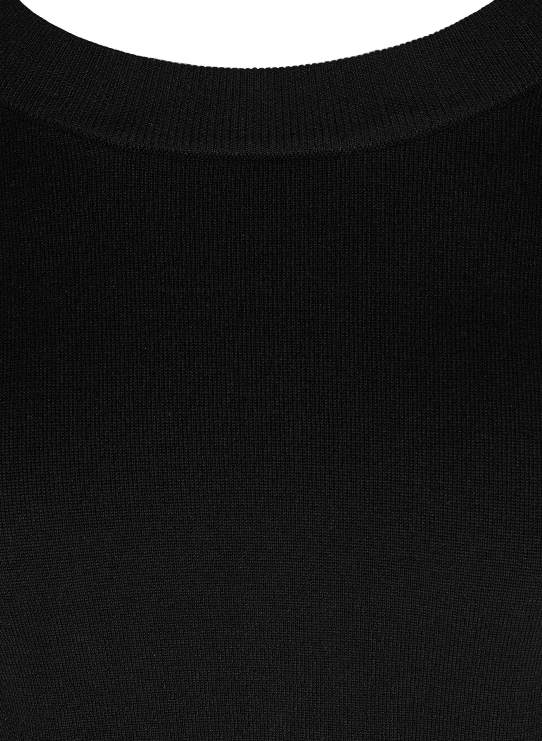 Viskose strikbluse med draperede ærmer, Black, Packshot image number 2
