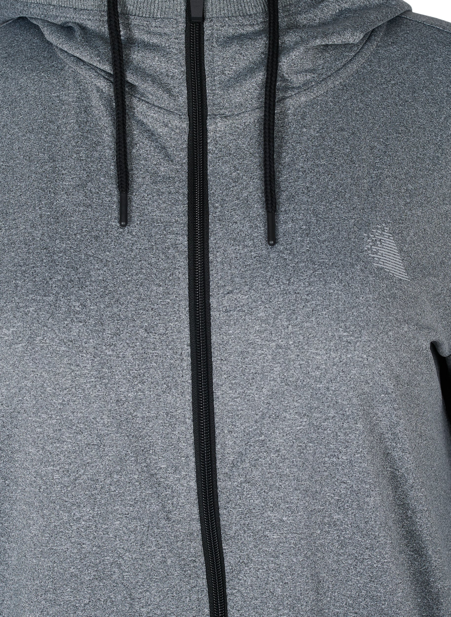 Lang sportscardigan med hætte og lomme, Grey Melange, Packshot image number 2