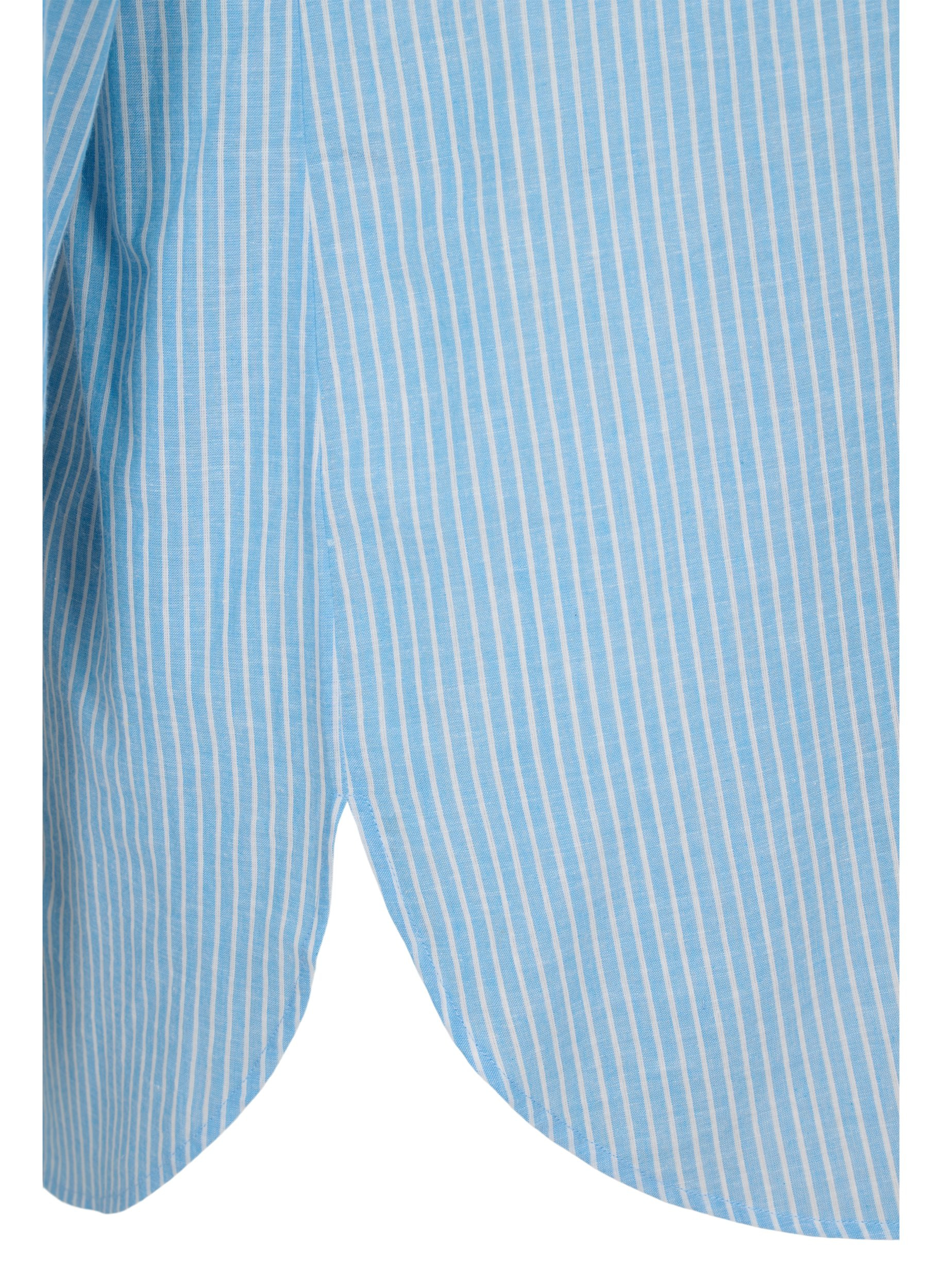 Stribet skjorte i 100% bomuld, Lichen Blue Stripe , Packshot image number 3