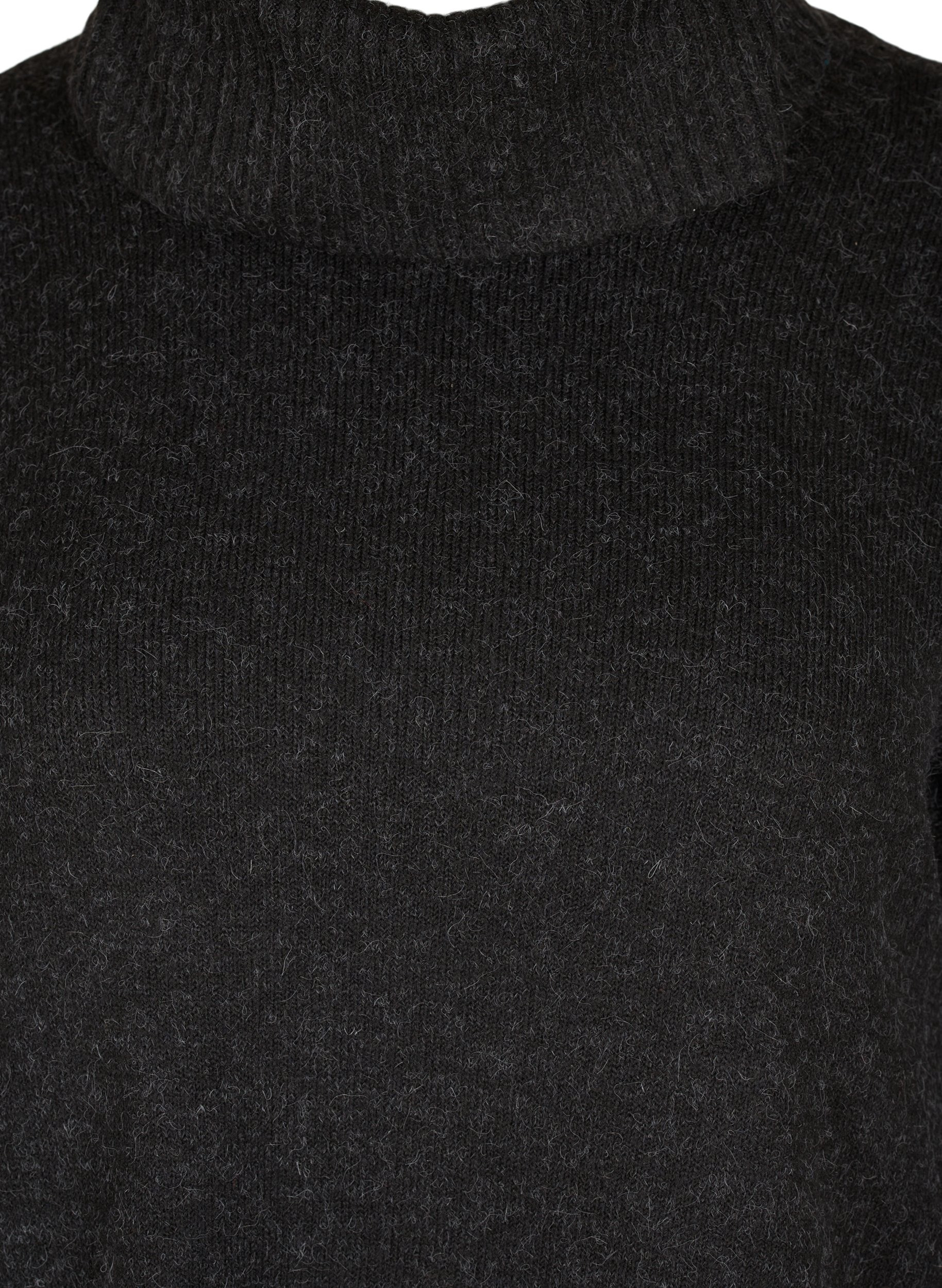 Meleret strik poncho med rullekrave og slids, Black, Packshot image number 2