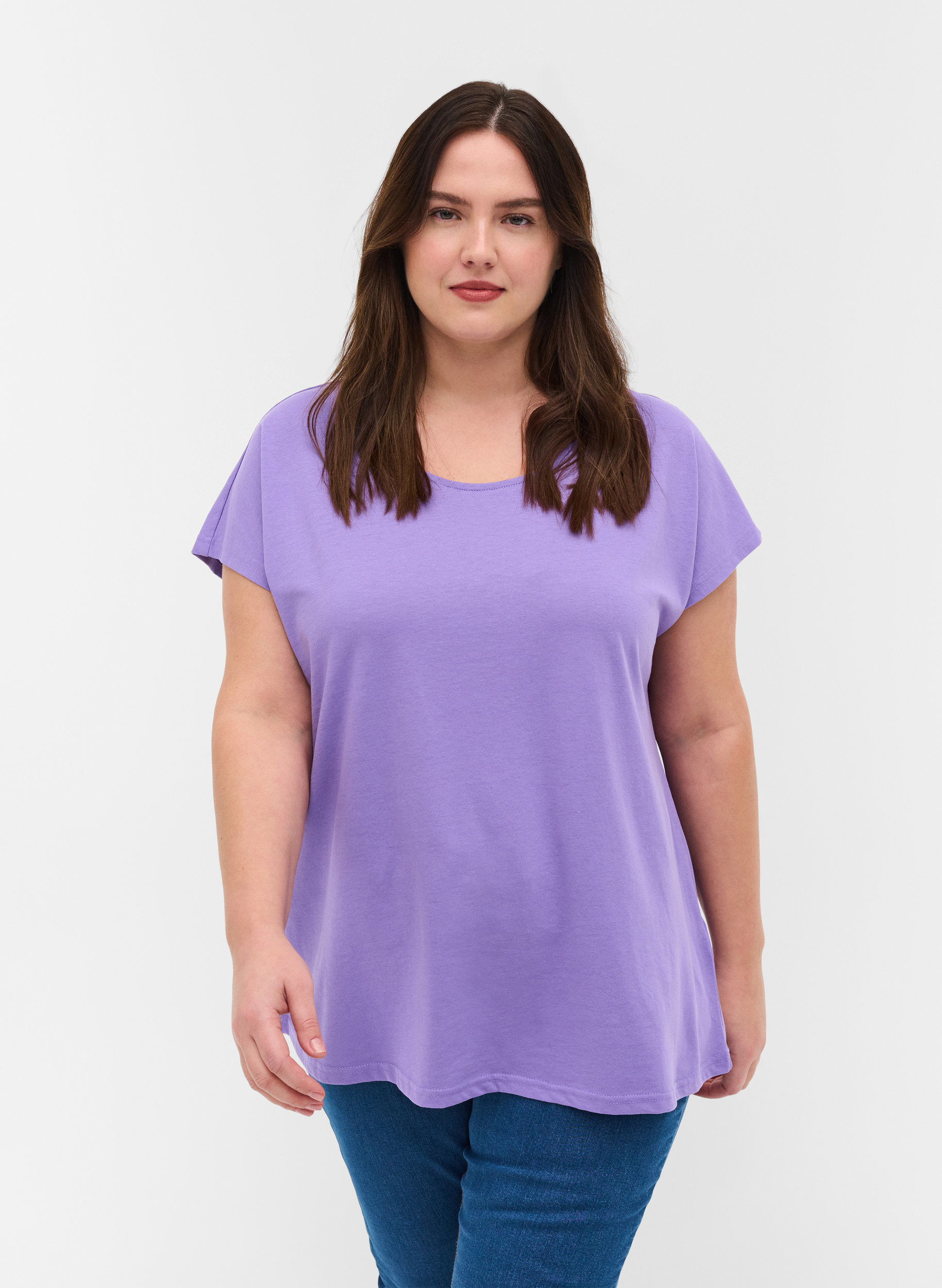 T-shirt i bomuldsmix, Paisley Purple, Model