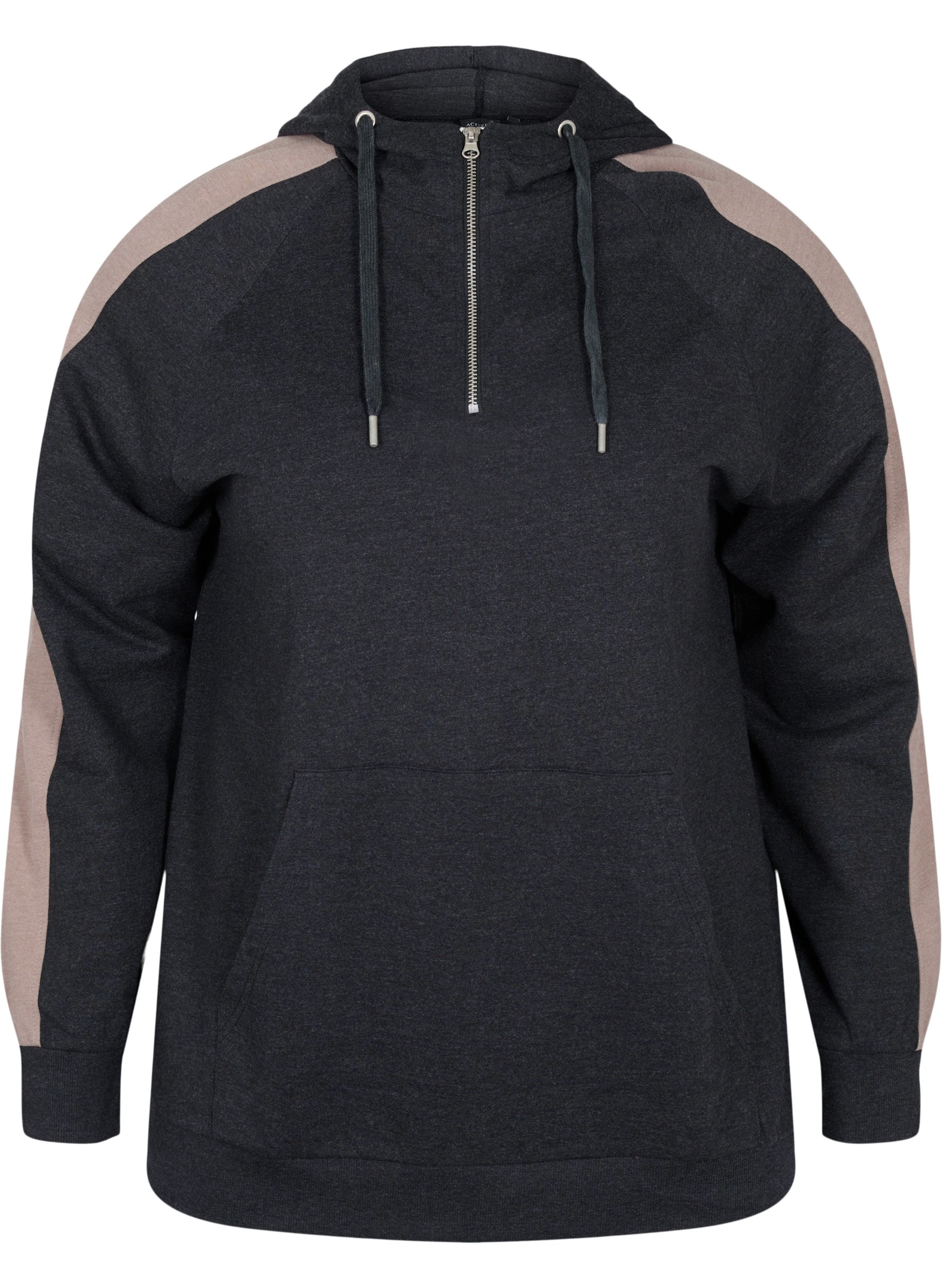 Sweatshirt med lynlås og hætte, Black, Packshot image number 0