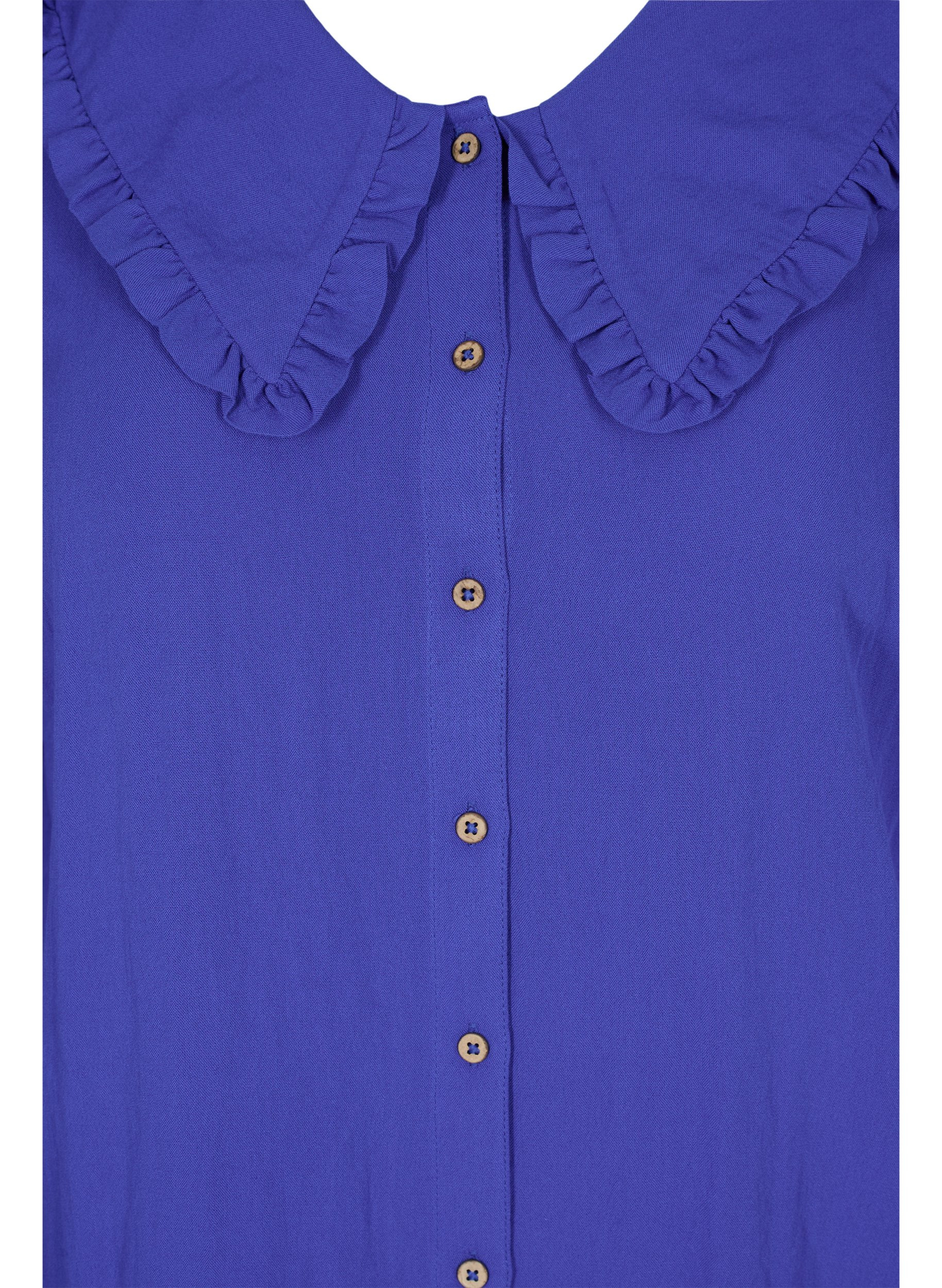 Viskose skjorte med bred krave, Dazzling Blue, Packshot image number 2