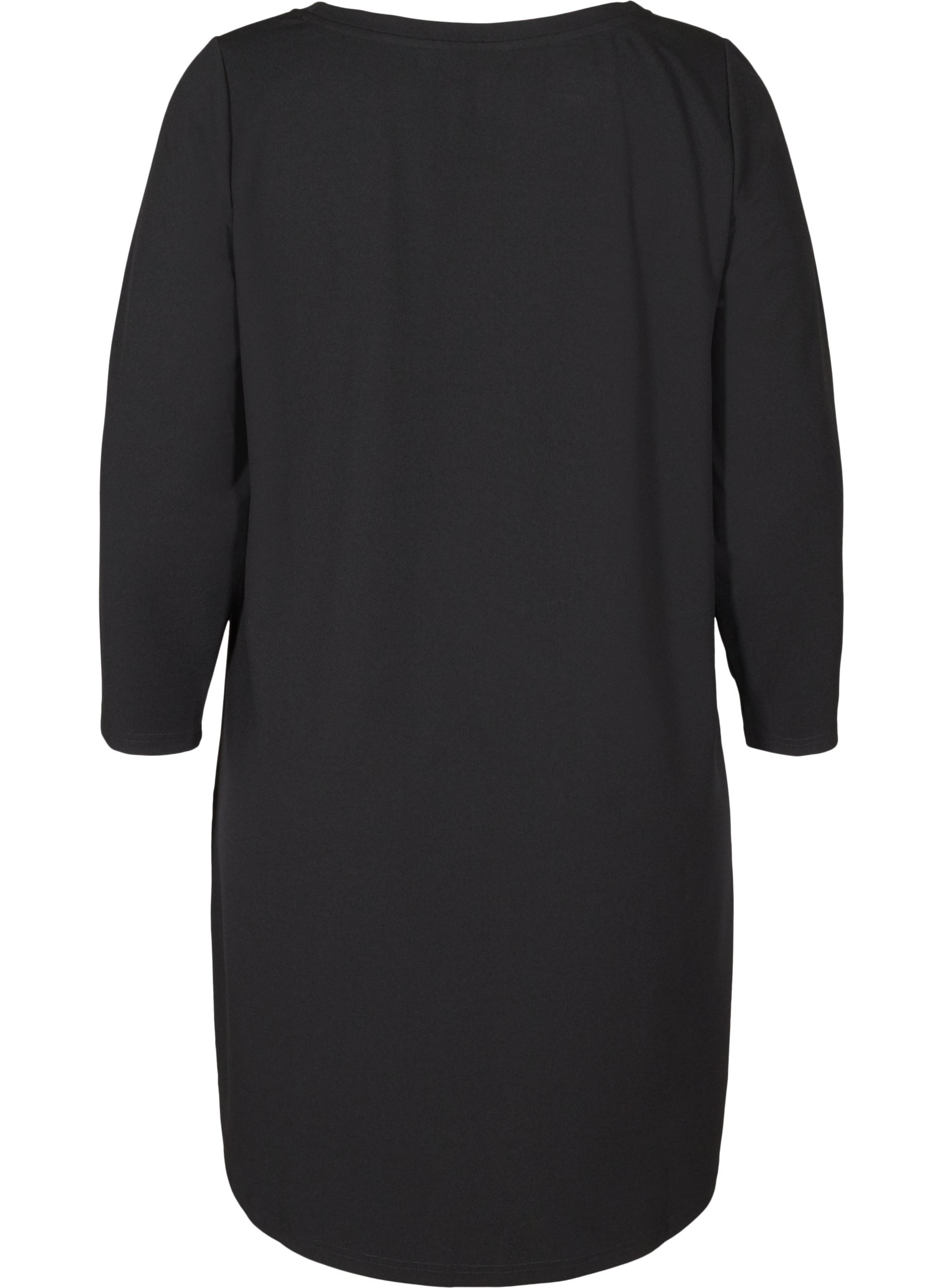 Ensfarvet kjole med a-form , Black, Packshot image number 1