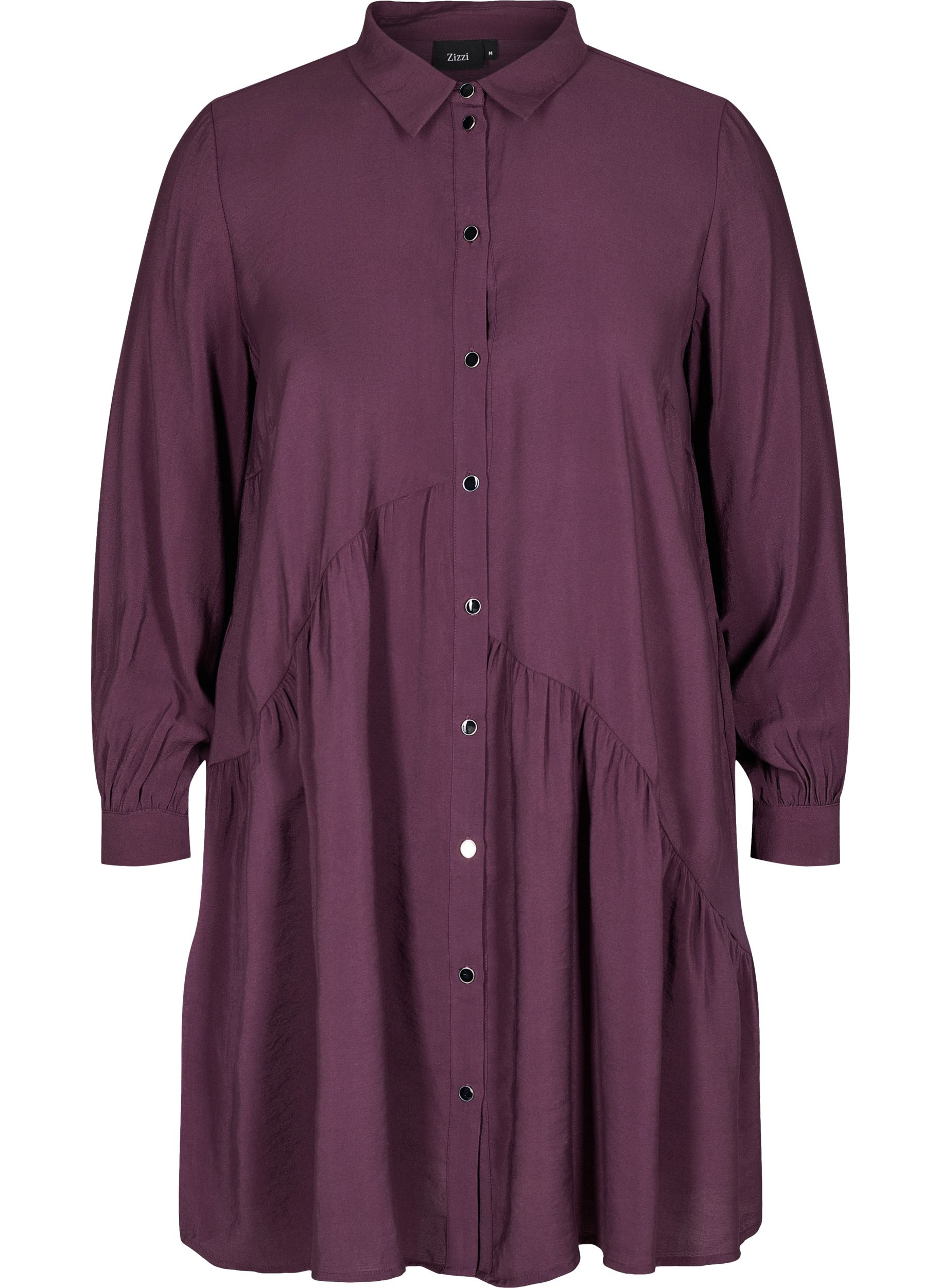 Ensfarvet skjortekjole med a-shape, Plum Perfect, Packshot image number 0