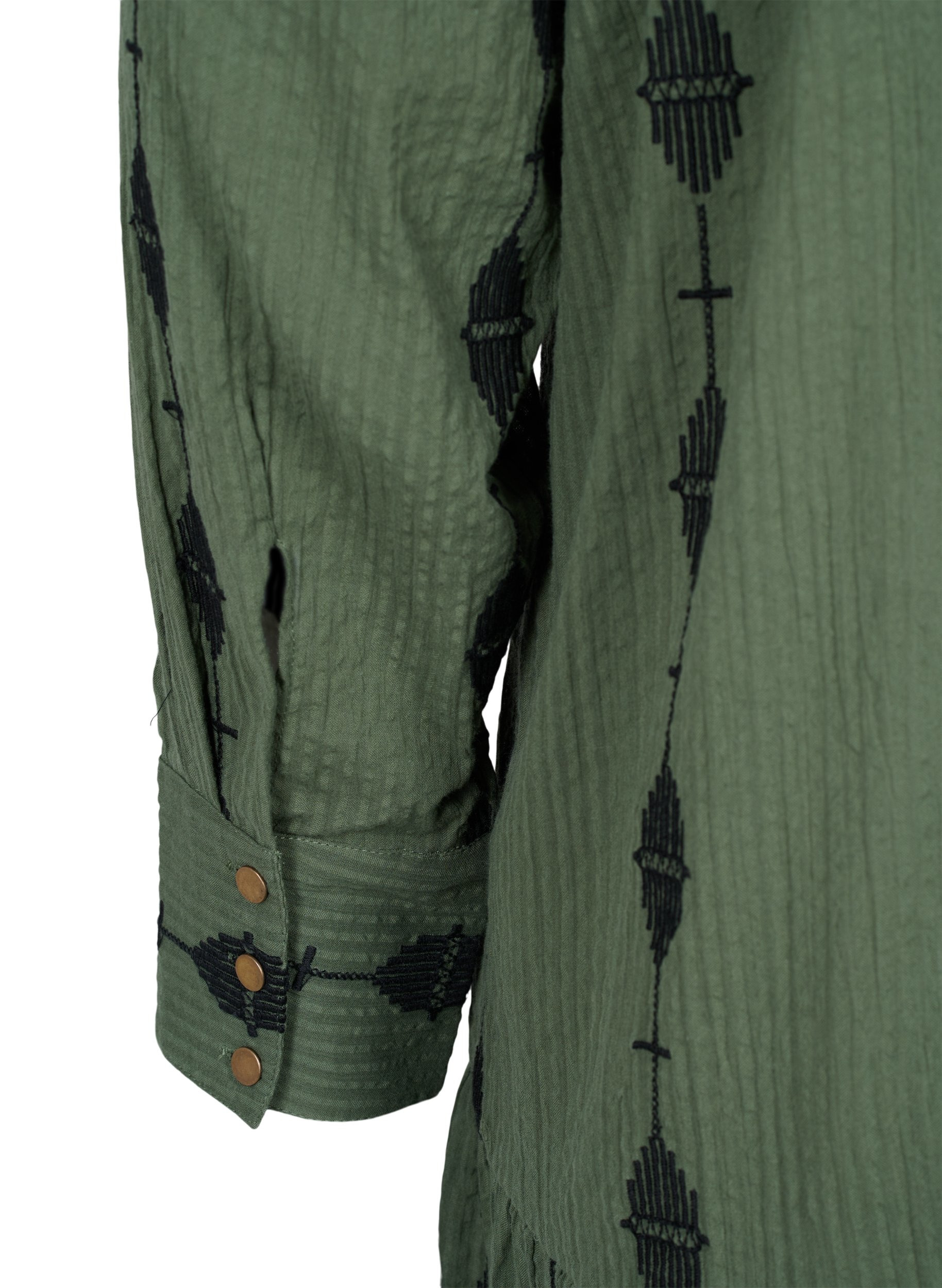 Mønstret bomuldskjole med v-hals og lange ærmer, Thyme, Packshot image number 3
