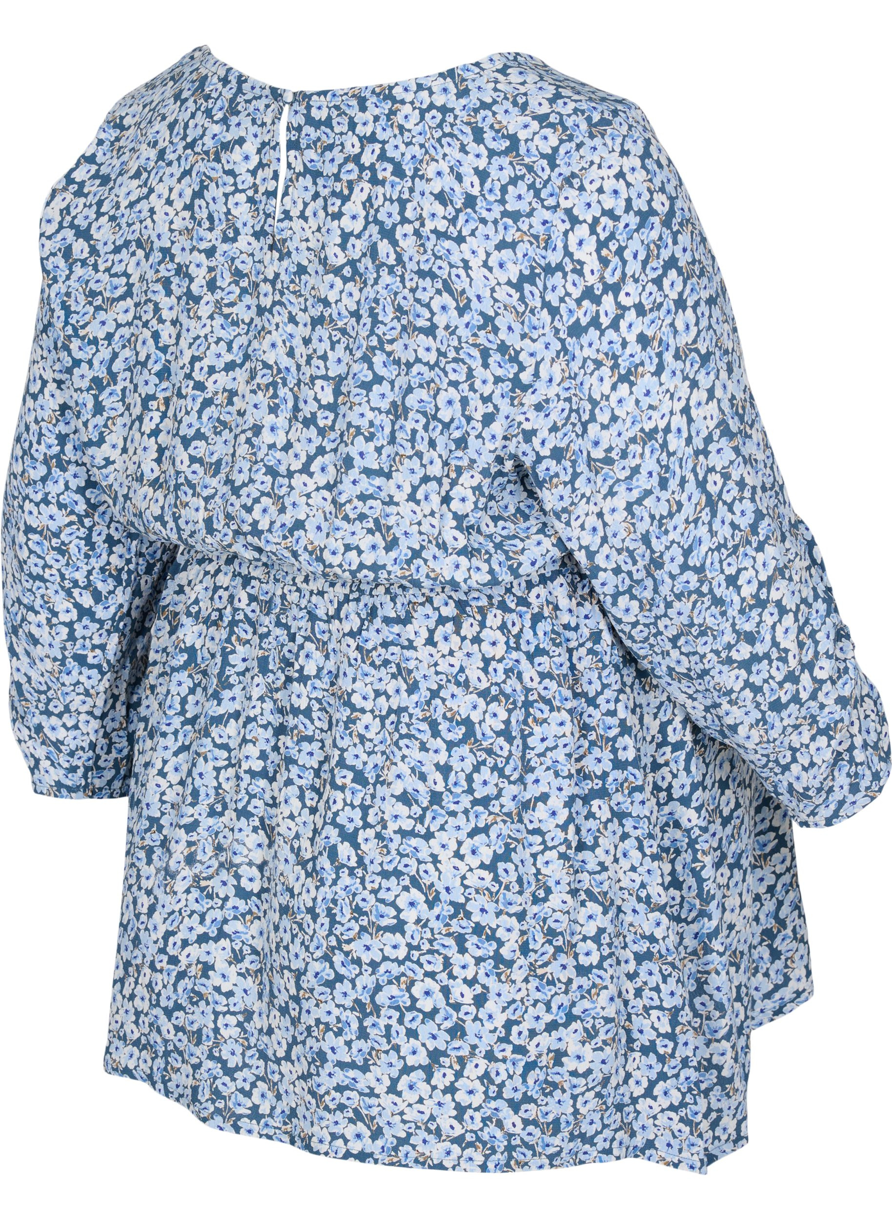 Graviditets bluse i viskose med print, Blue Flower AOP, Packshot image number 1