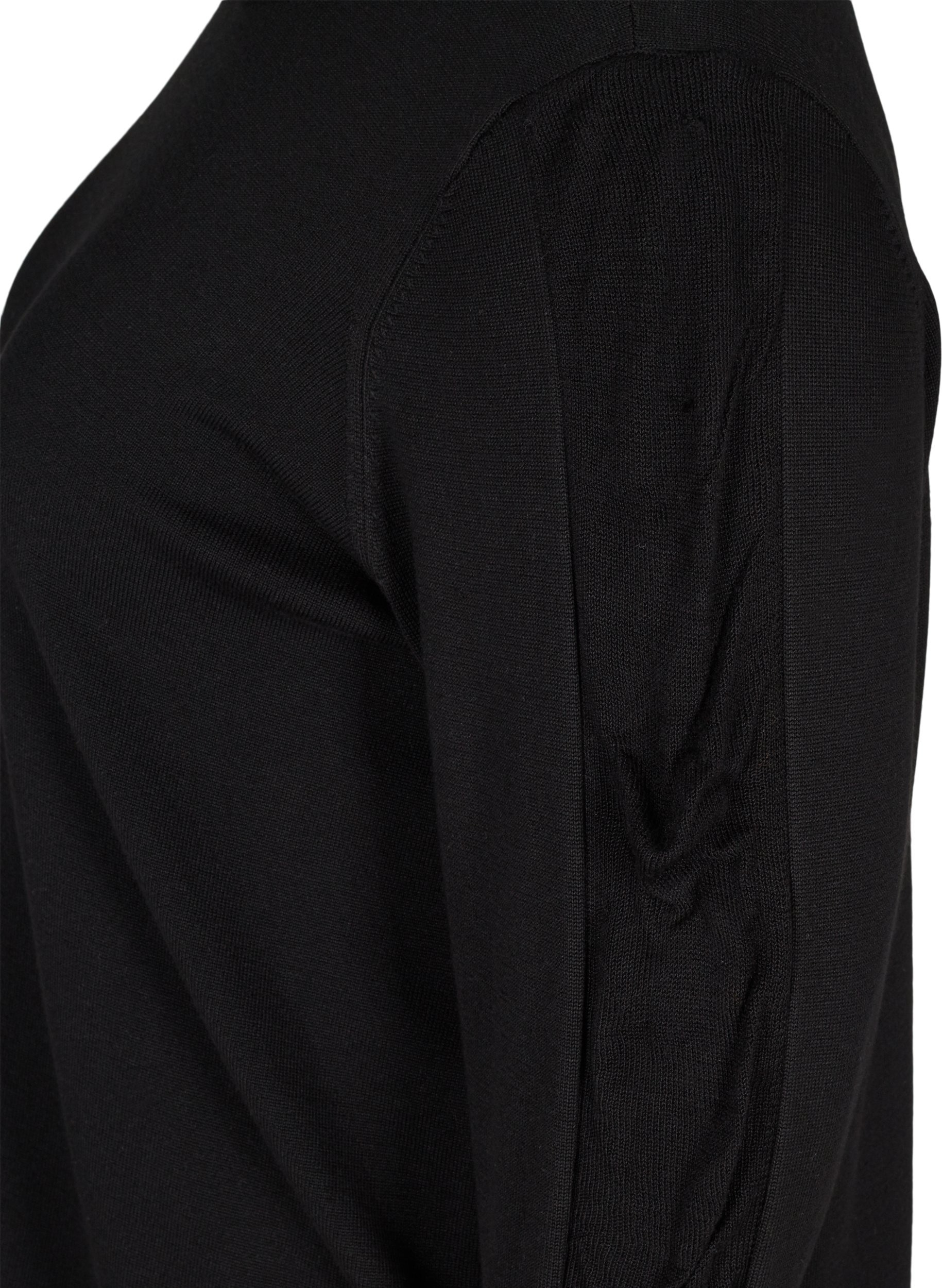 Viskose strikbluse med draperede ærmer, Black, Packshot image number 3