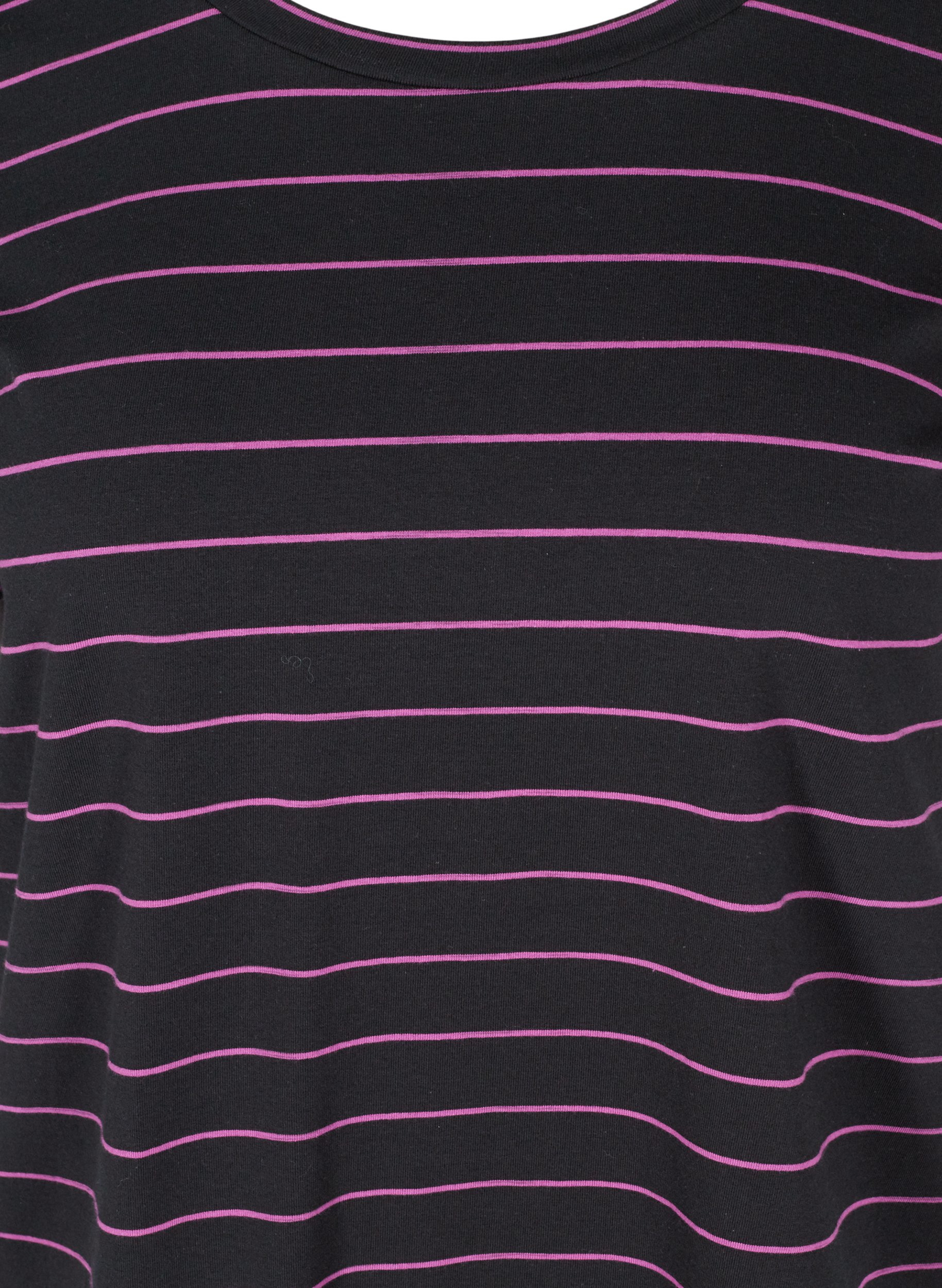 Stribet t-shirt i bomuld, Black w. Purple , Packshot image number 2