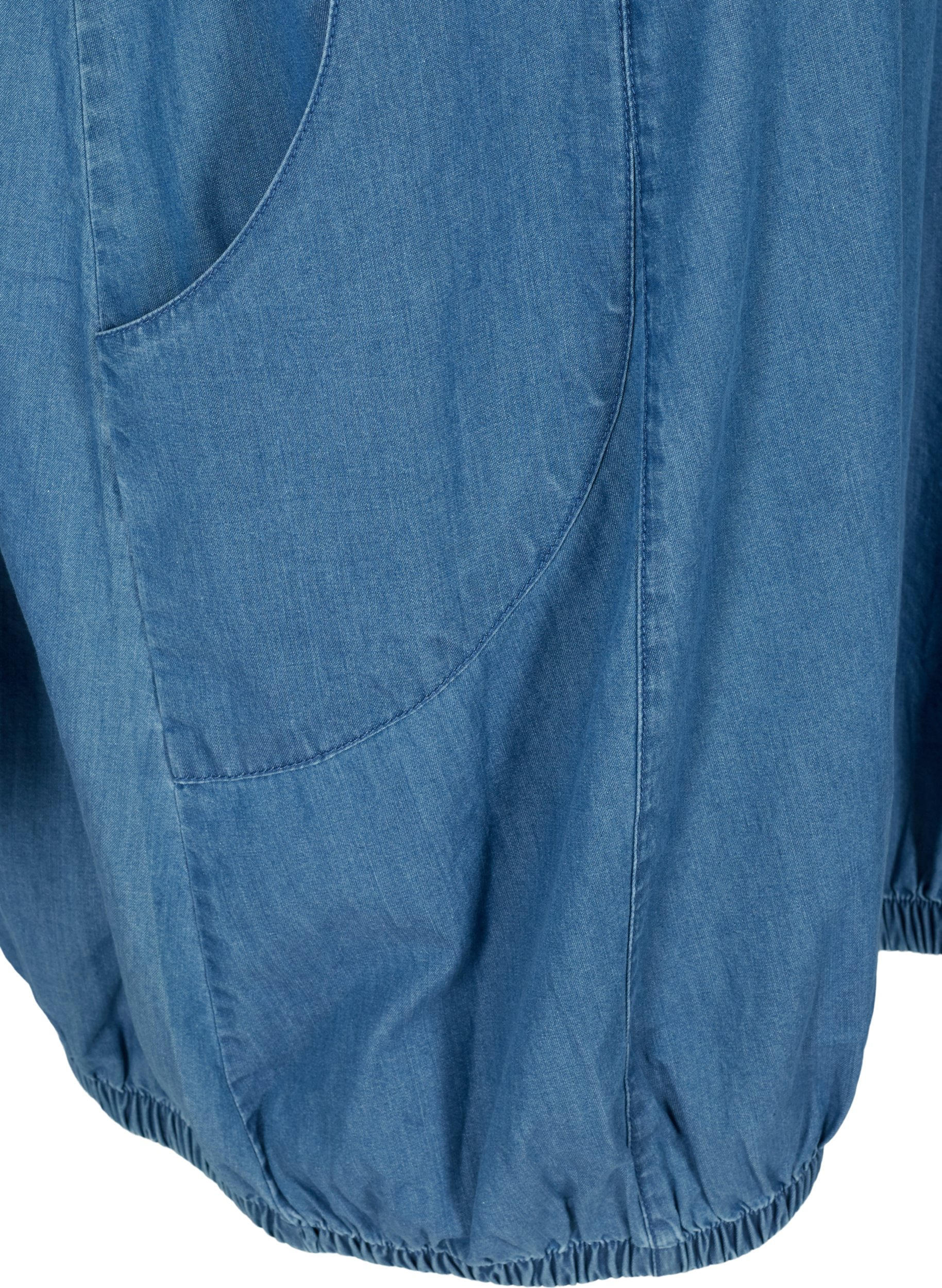 Kortærmet denimkjole med lommer, Blue denim, Packshot image number 3