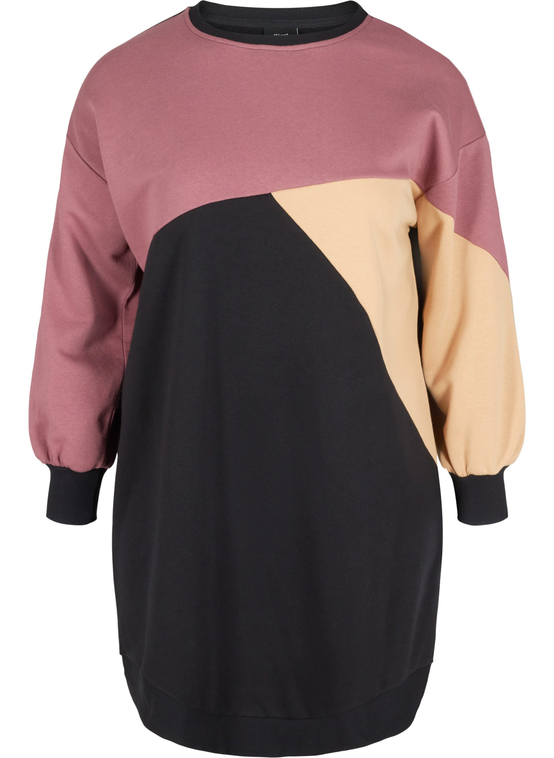 Lang sweatshirt med colorblock, Black Color Block, Packshot image number 0
