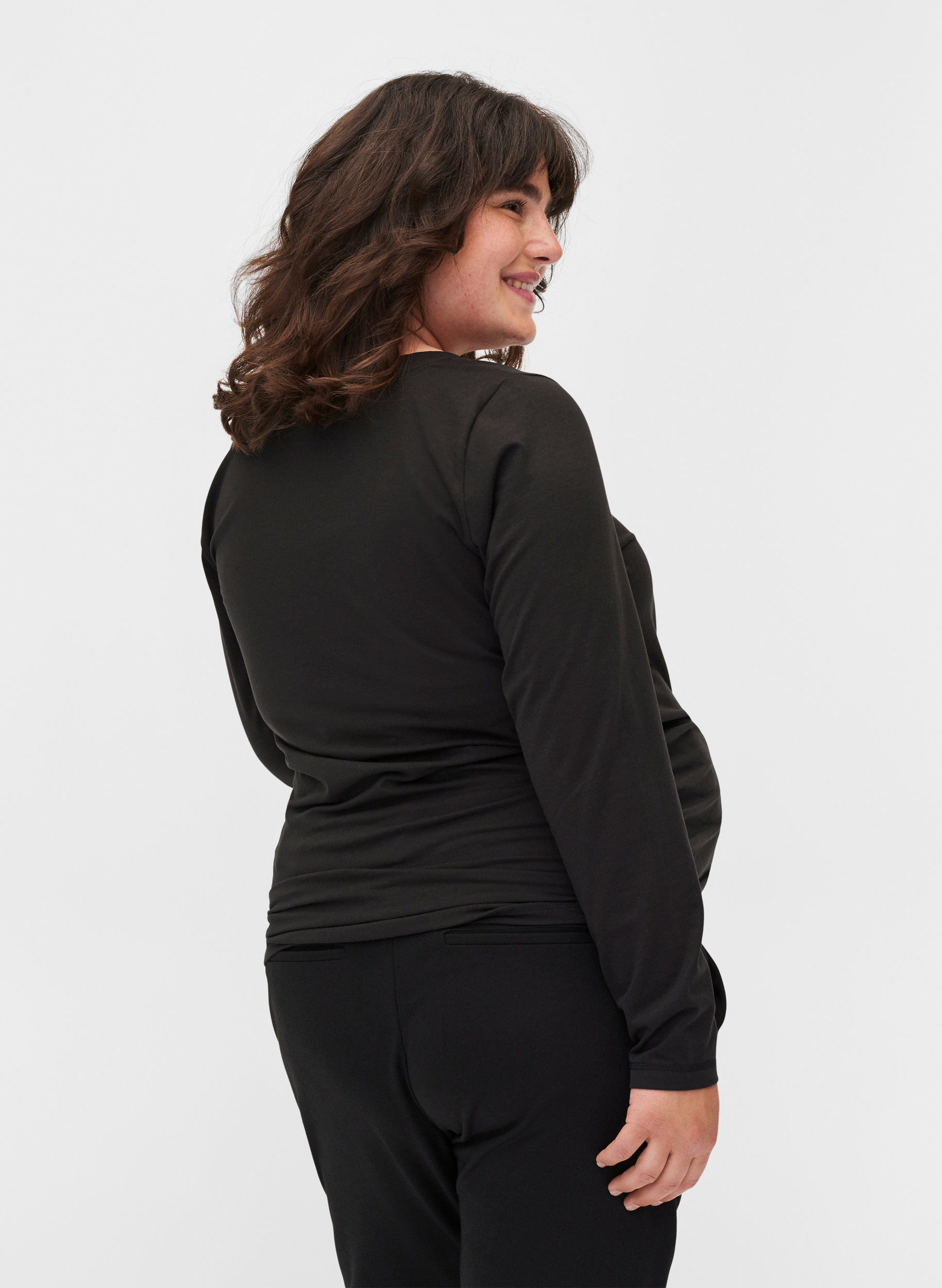 Basis graviditets bluse med lange ærmer, Black, Model image number 1