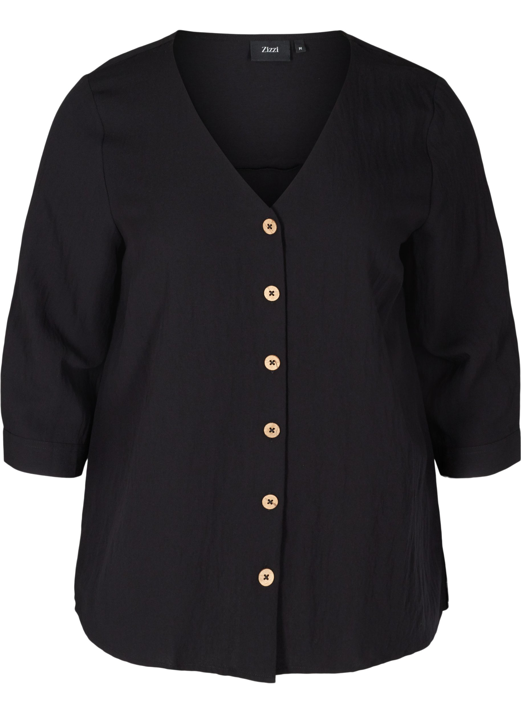 Viskose bluse med knapper og v-hals, Black, Packshot image number 0