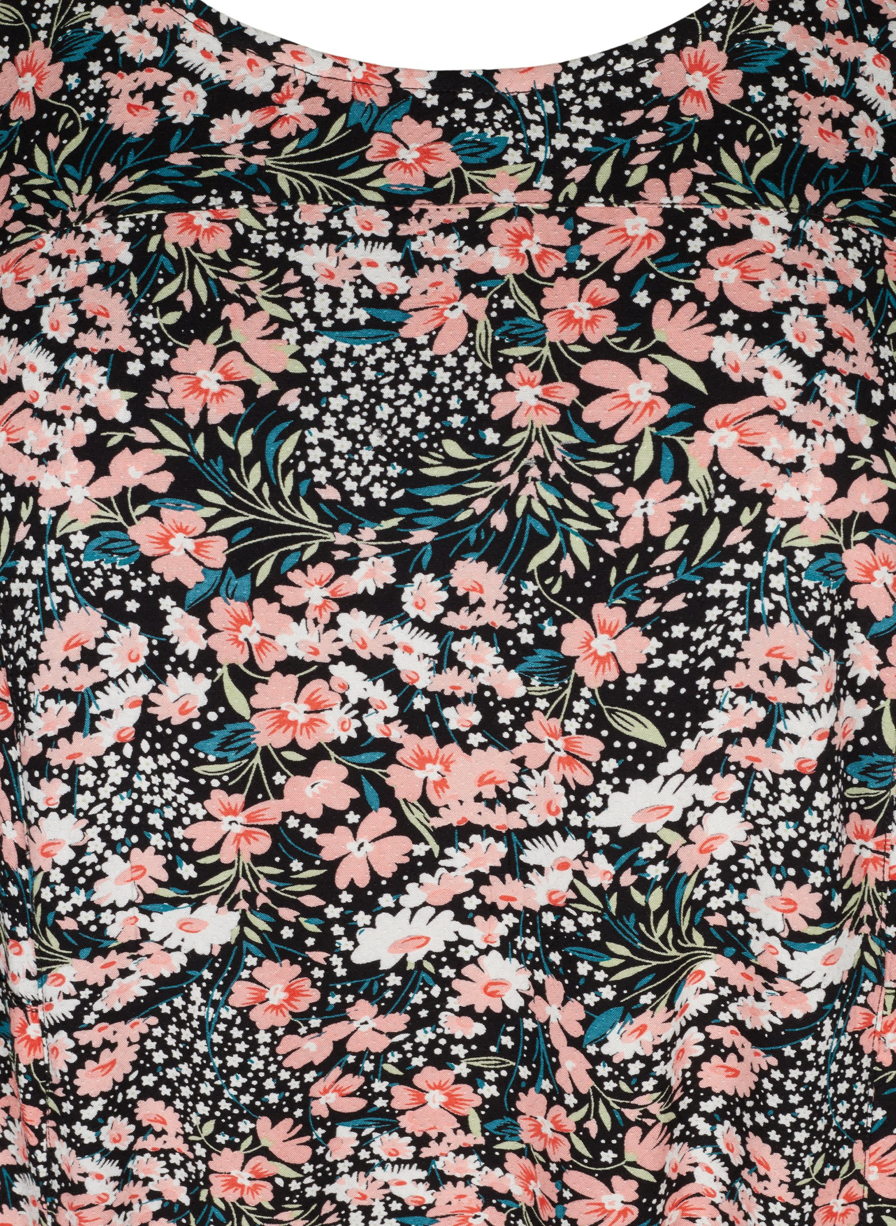 Kortærmet viskose kjole med print, Black/Coral Flower, Packshot image number 2