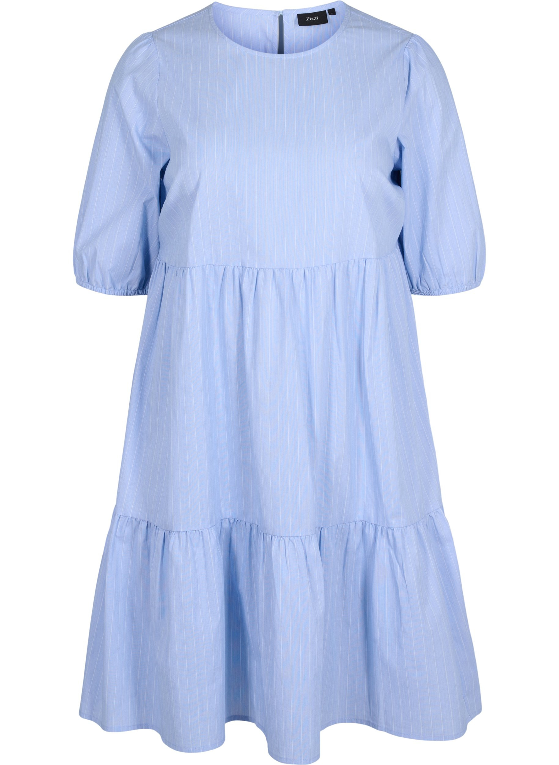Stribet kjole med korte pufærmer, Blue As Sample, Packshot image number 0