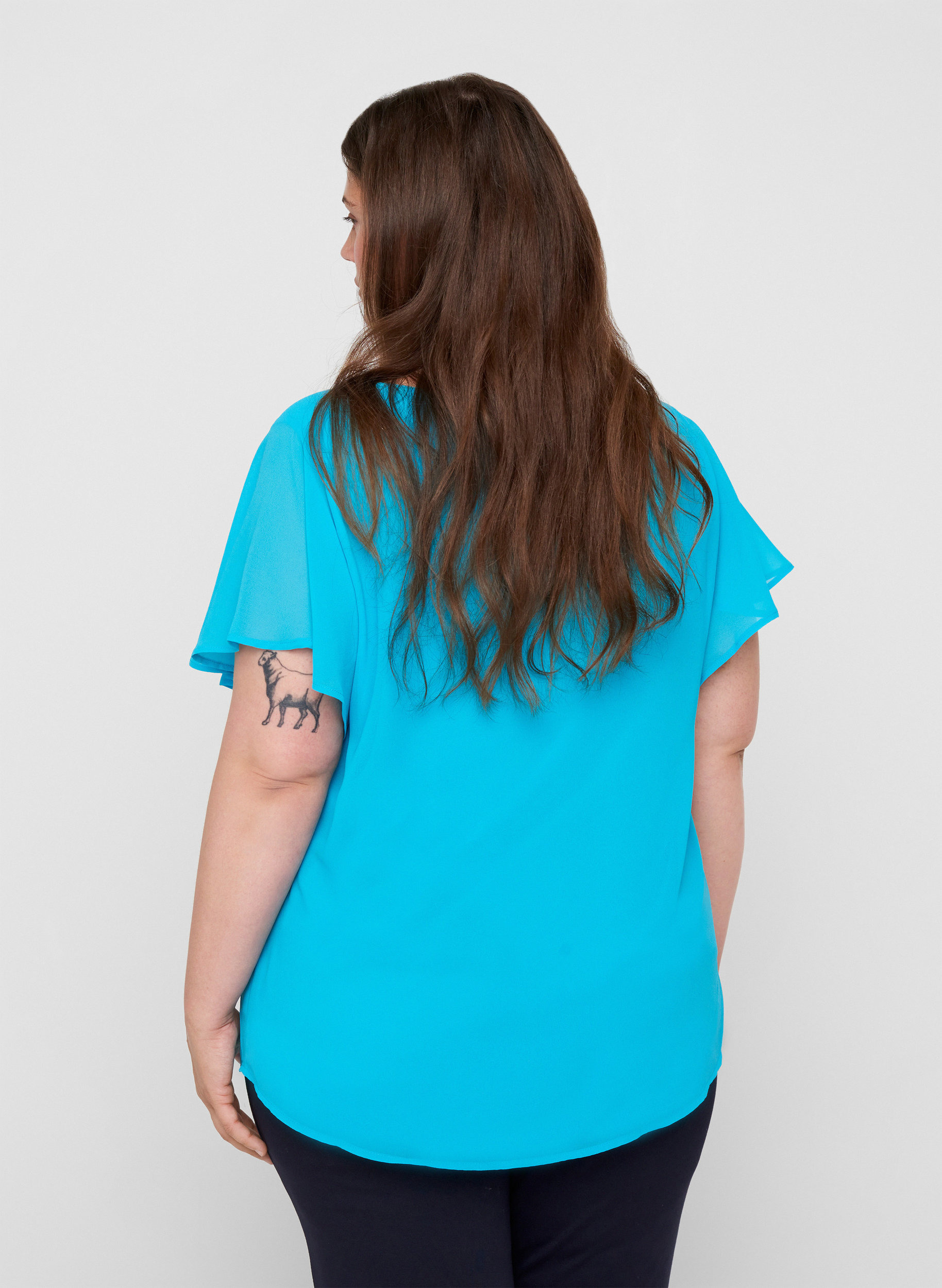 Bluse med korte ærmer, River Blue, Model image number 1