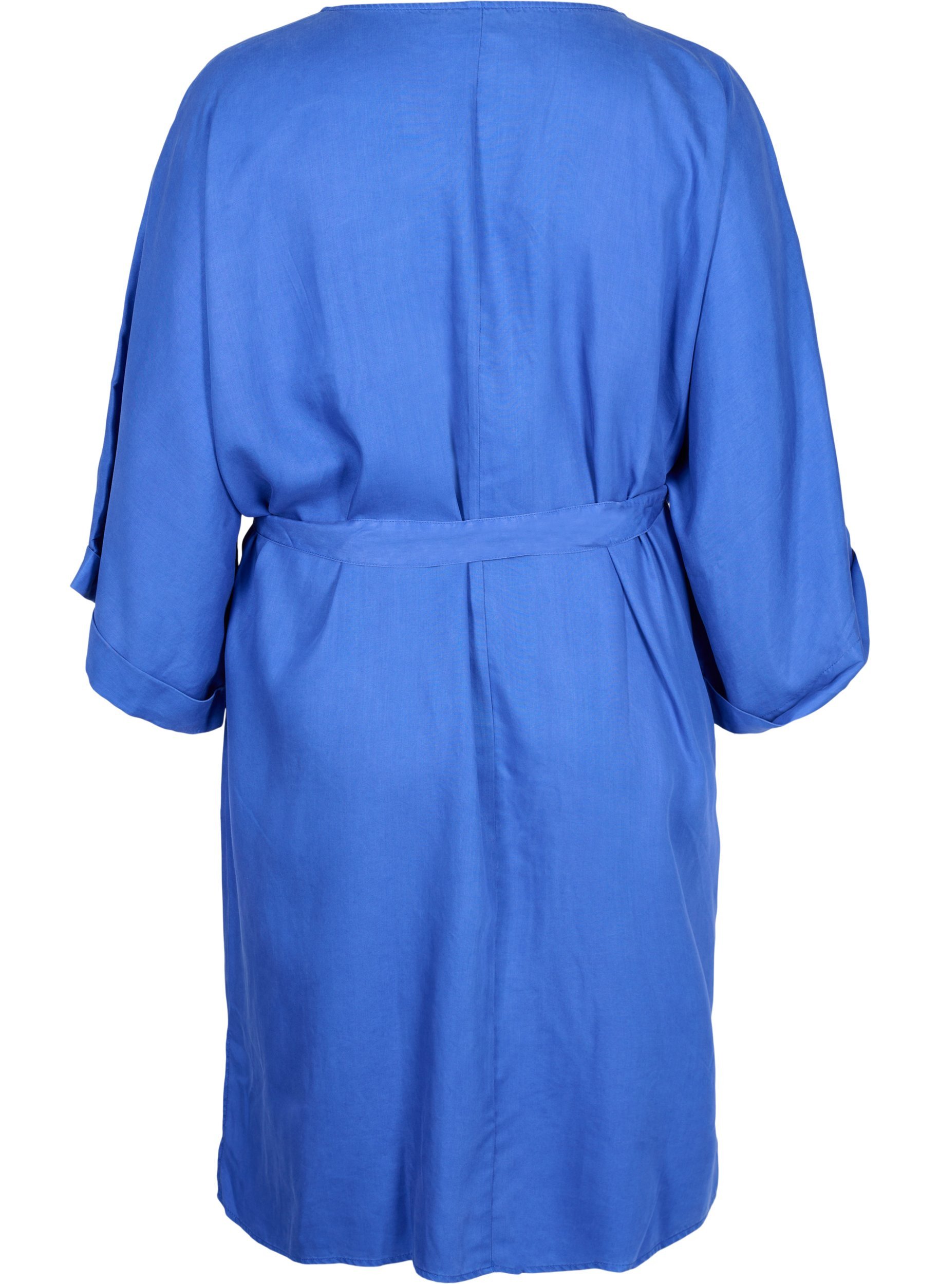 Kjole med 3/4 ærmer og bindebånd, Dazzling Blue, Packshot image number 1