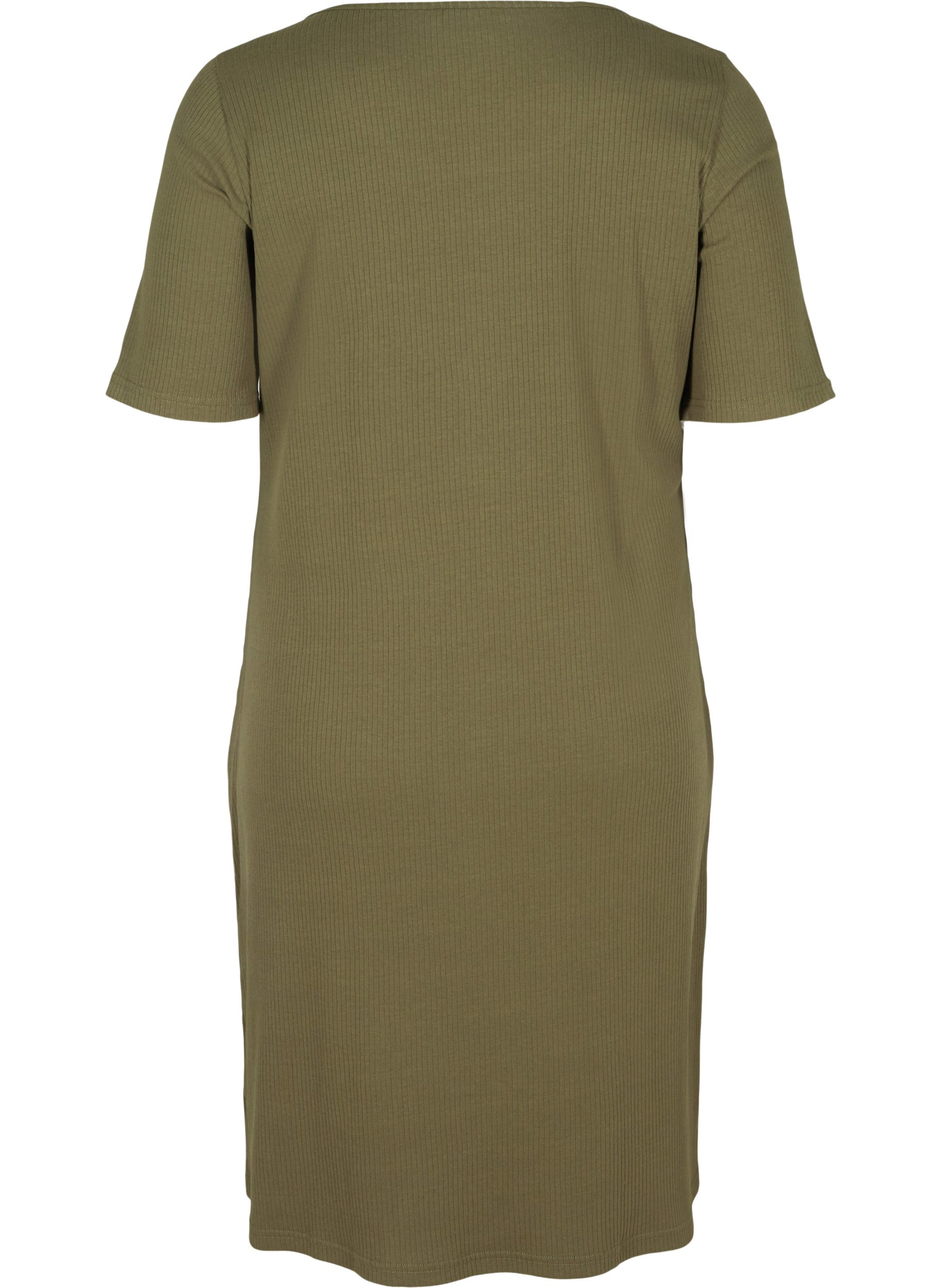 Kortærmet kjole i ribkvalitet, Ivy Green, Packshot image number 1